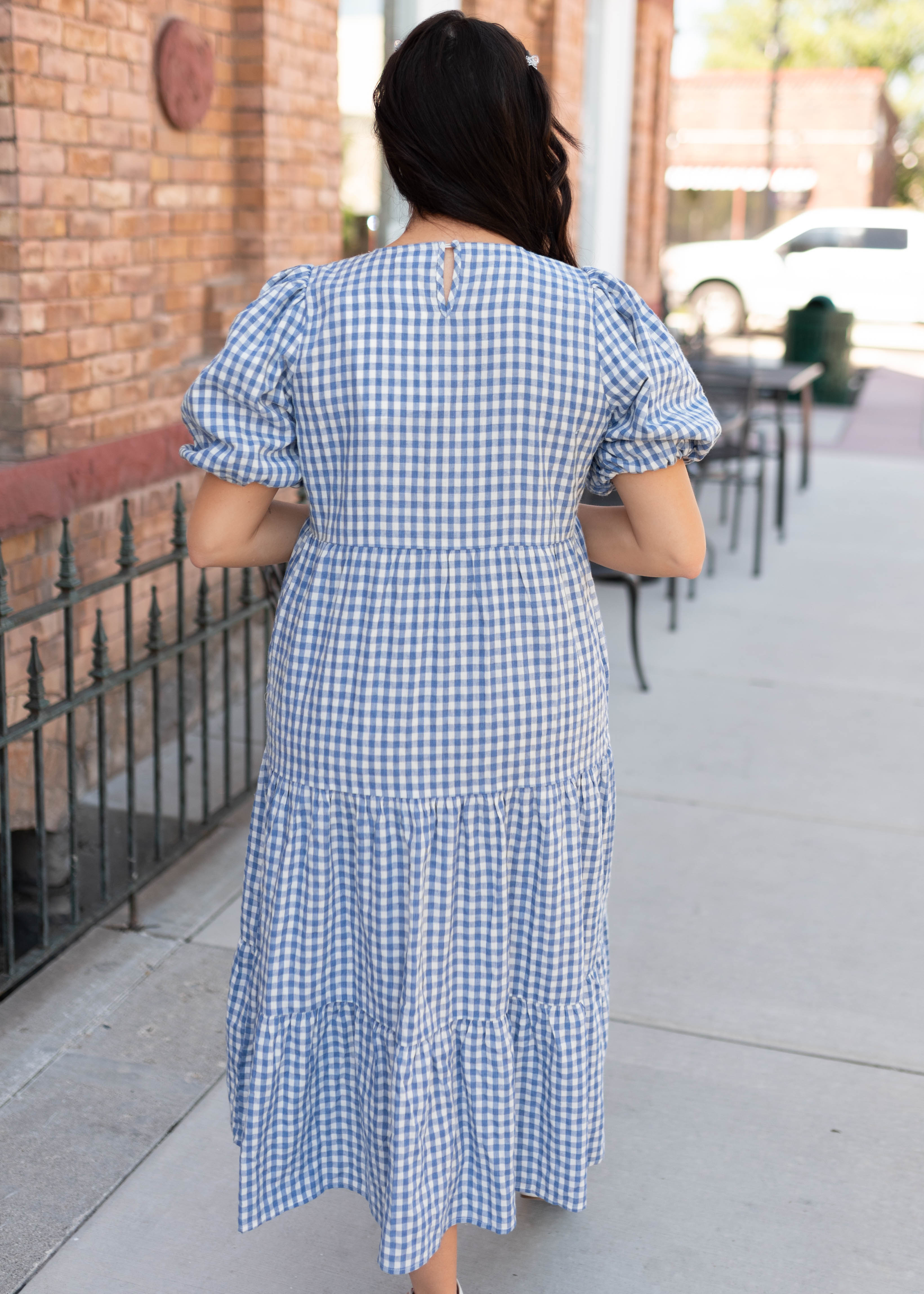 Mariah Blue Gingham Tiered Dress