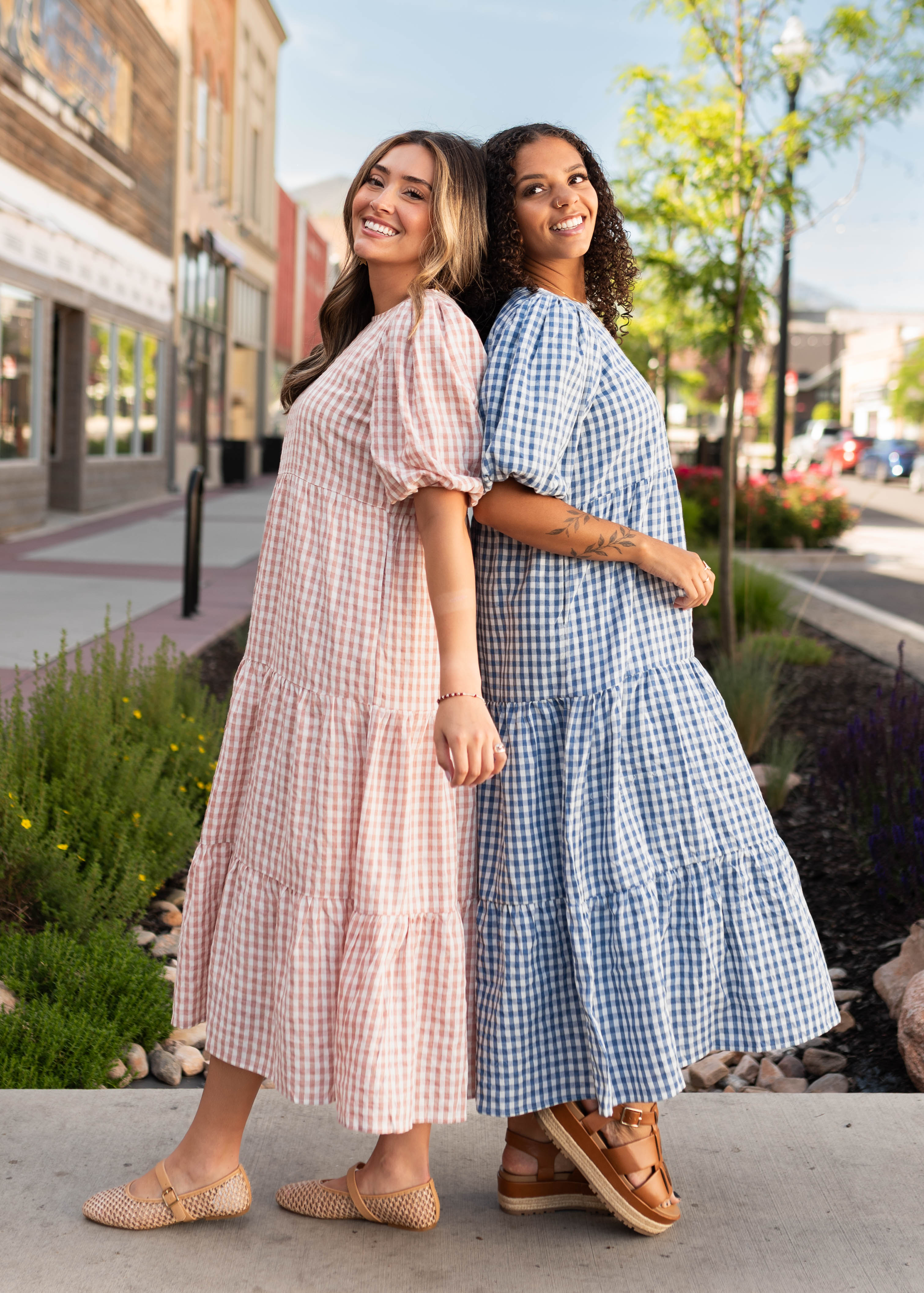 Mariah Blue Gingham Tiered Dress