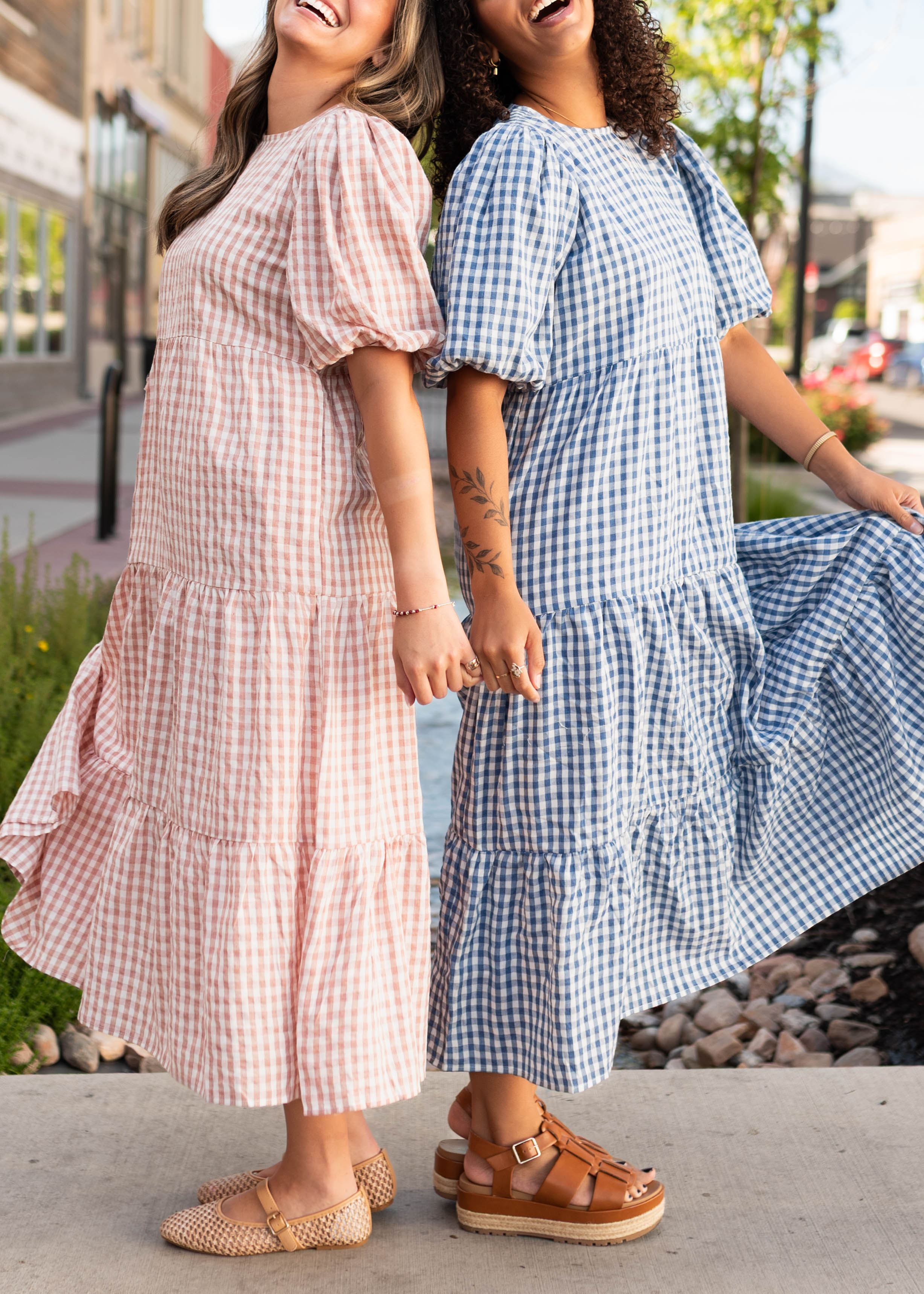 Mariah Blue Gingham Tiered Dress