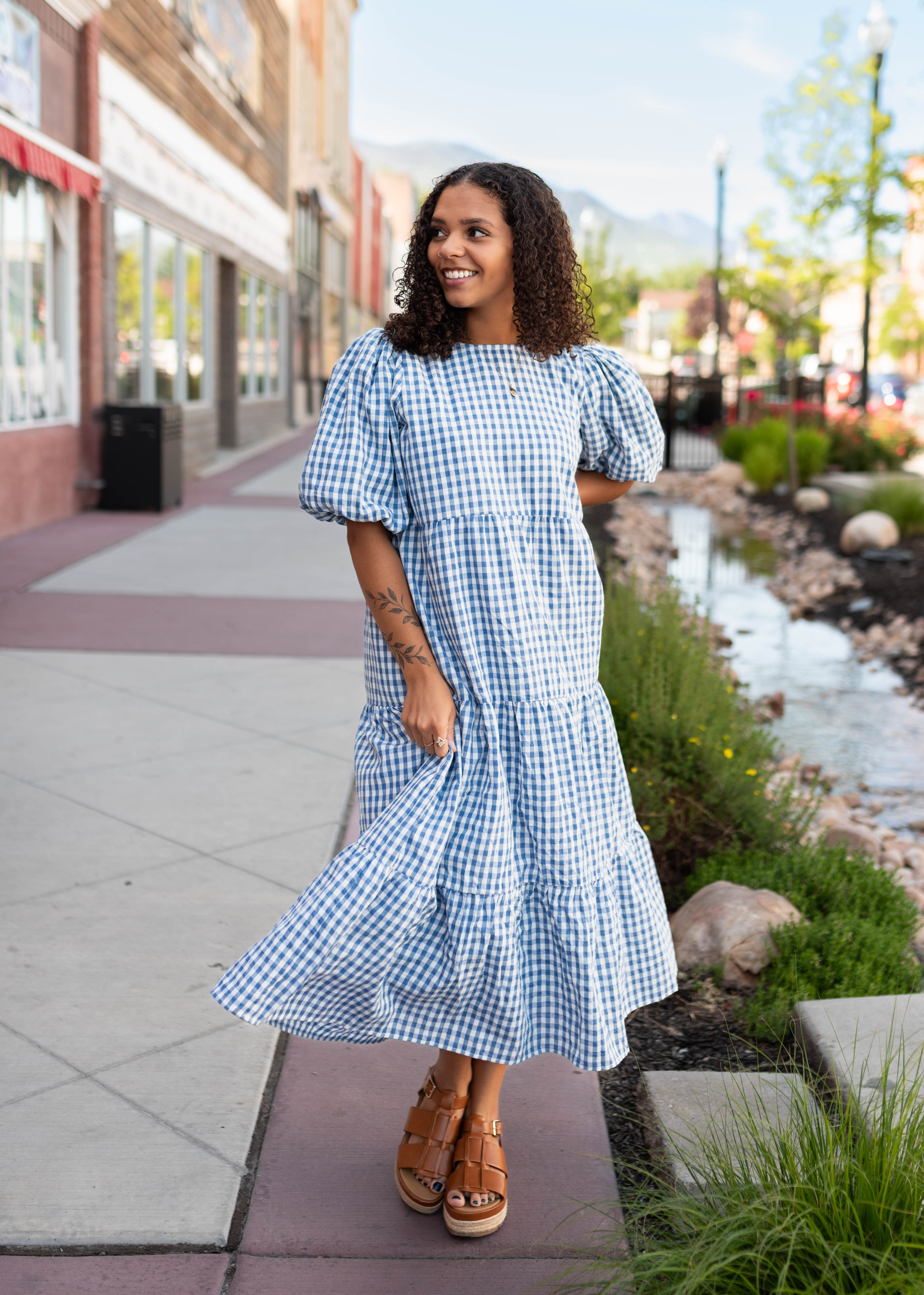 Mariah Blue Gingham Tiered Dress