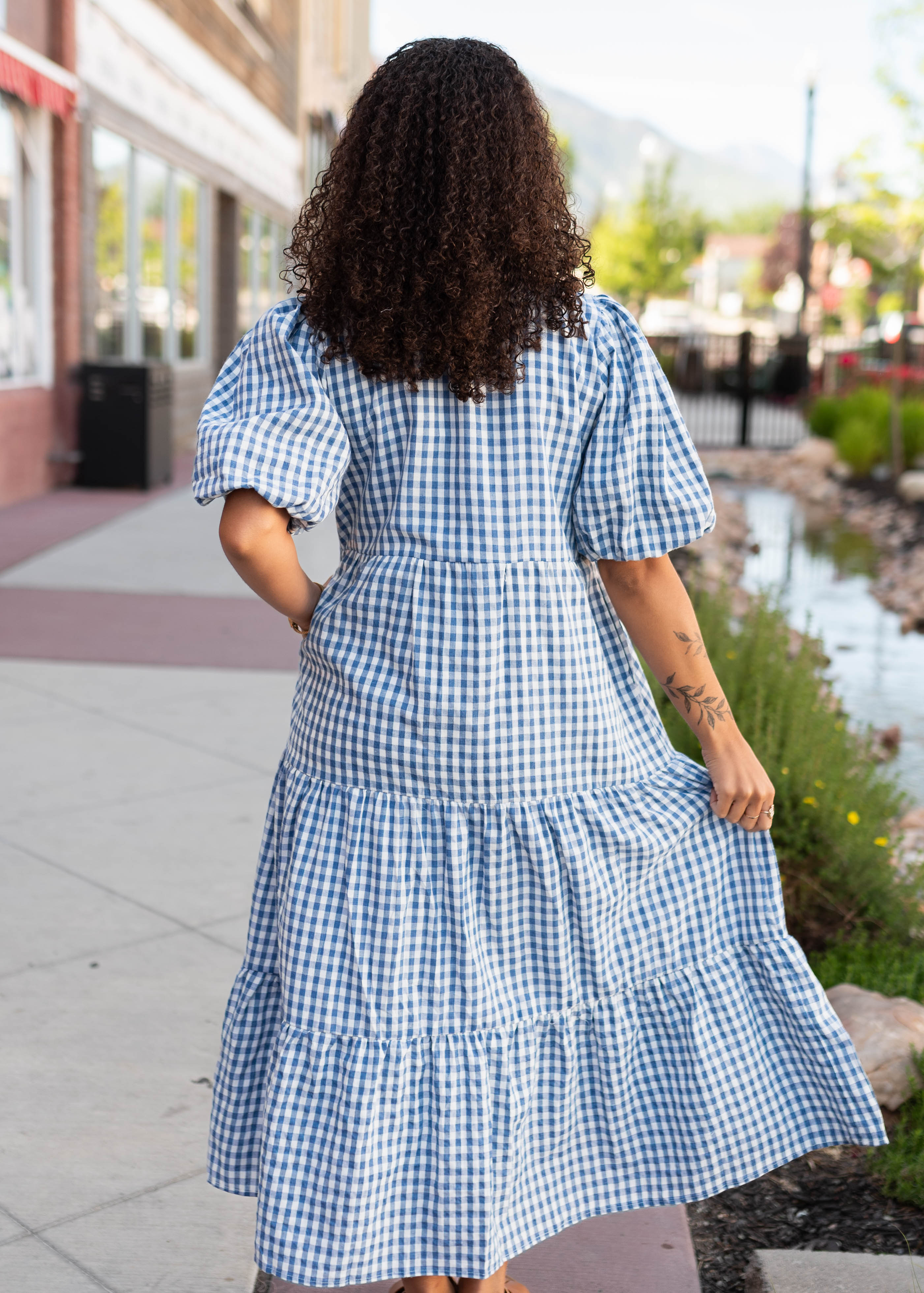 Mariah Blue Gingham Tiered Dress