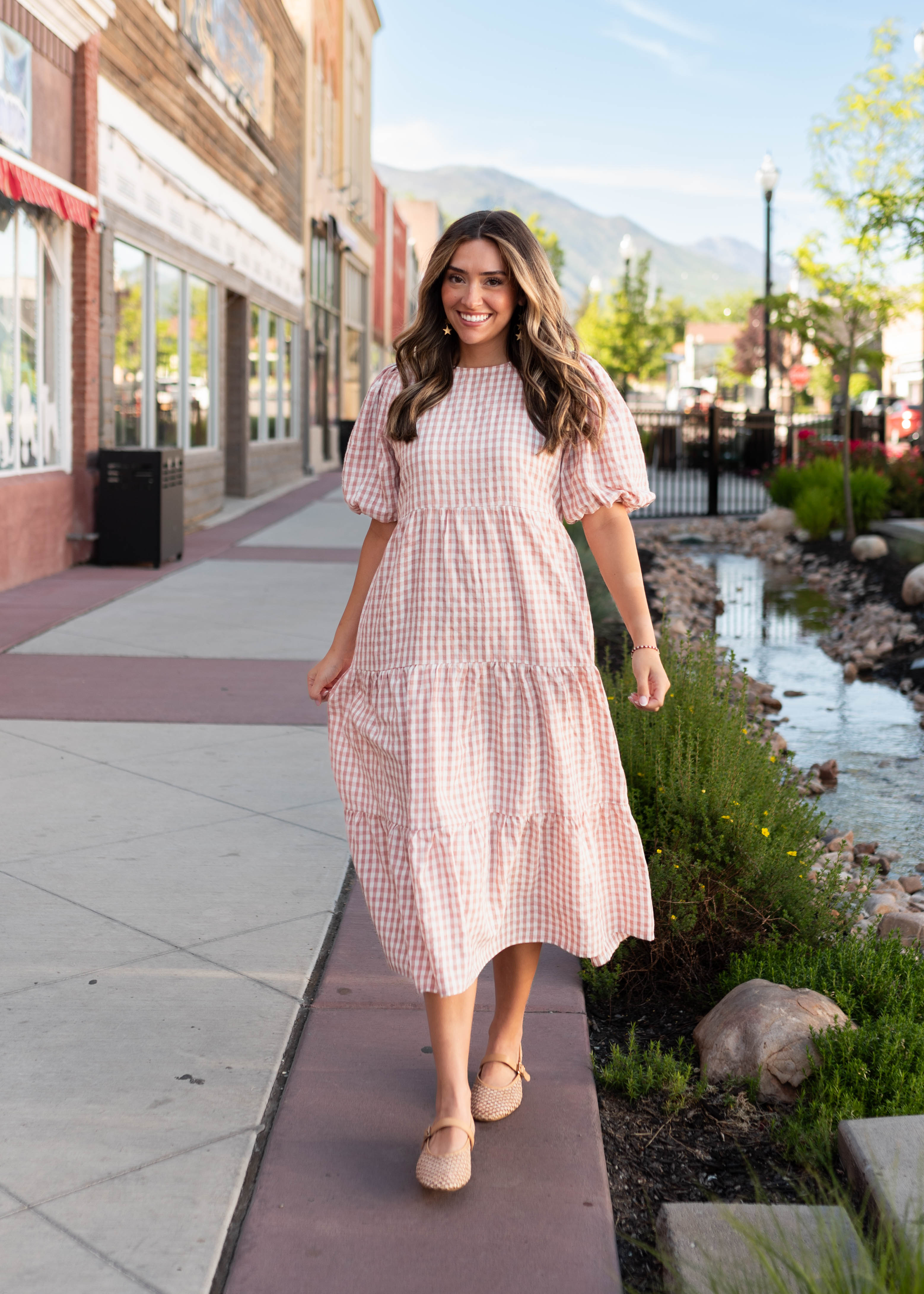 Mariah Pink Gingham Tiered Dress