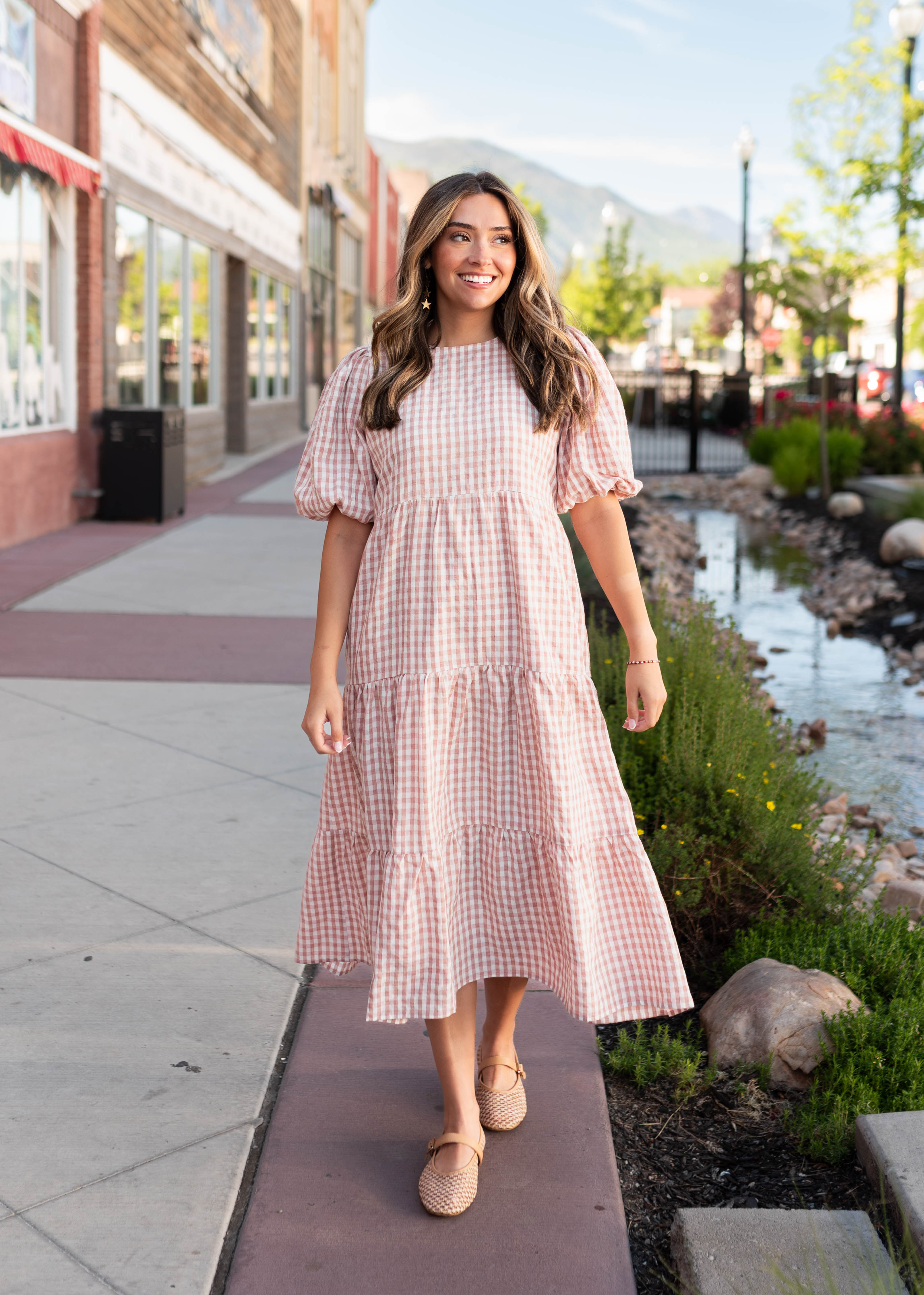 Mariah Pink Gingham Tiered Dress