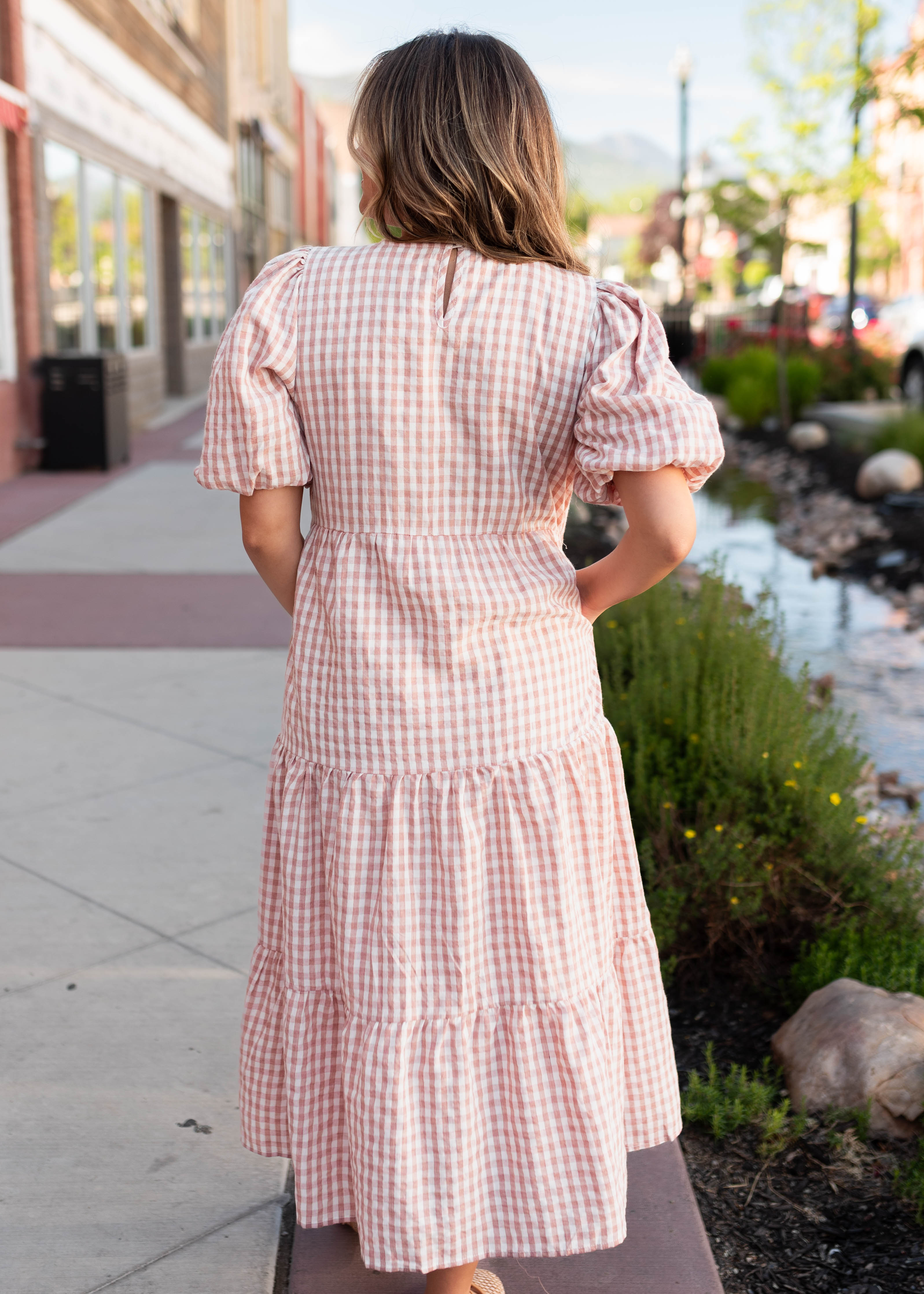 Mariah Pink Gingham Tiered Dress