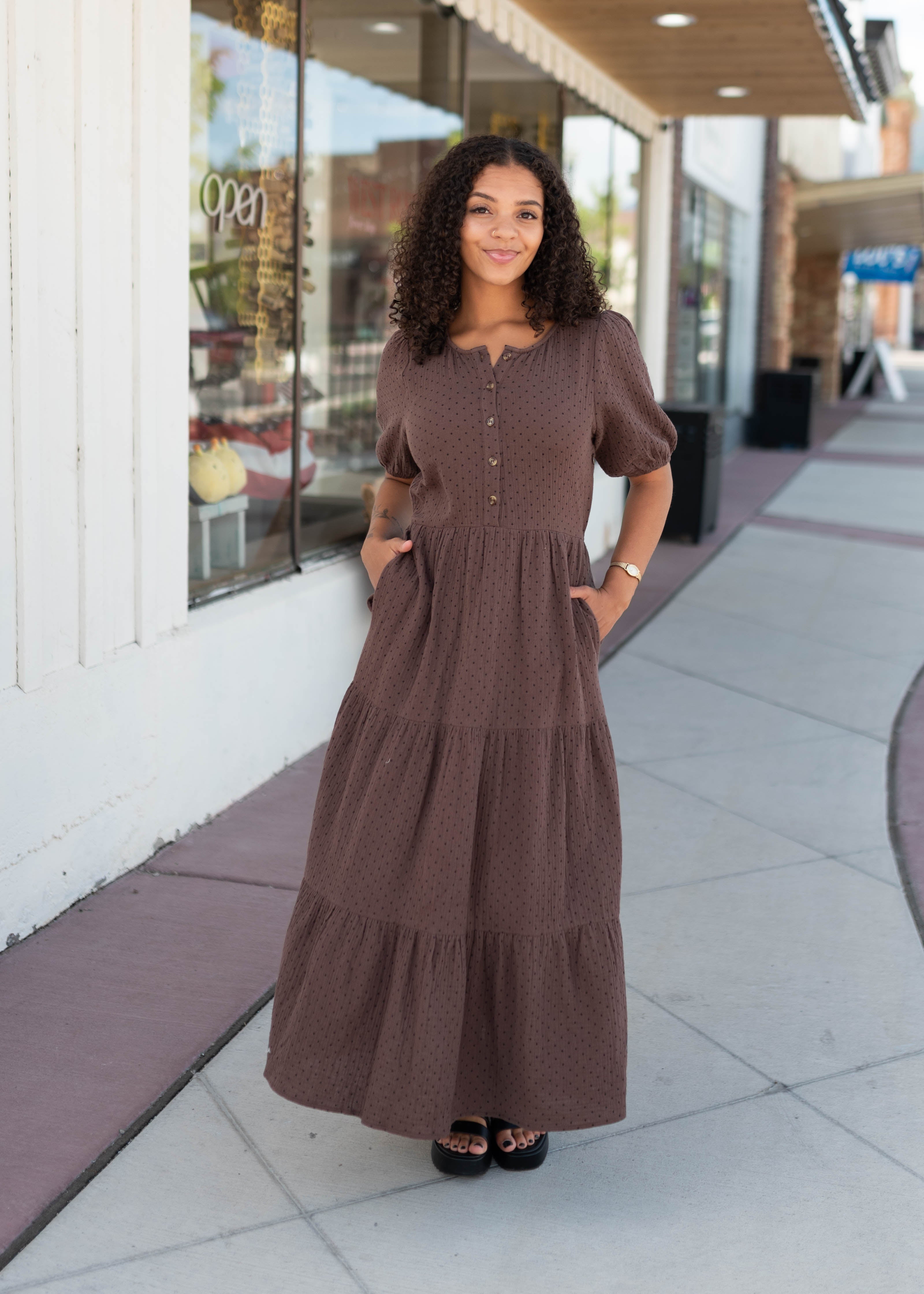 Maya Brown Polka Dot Dress