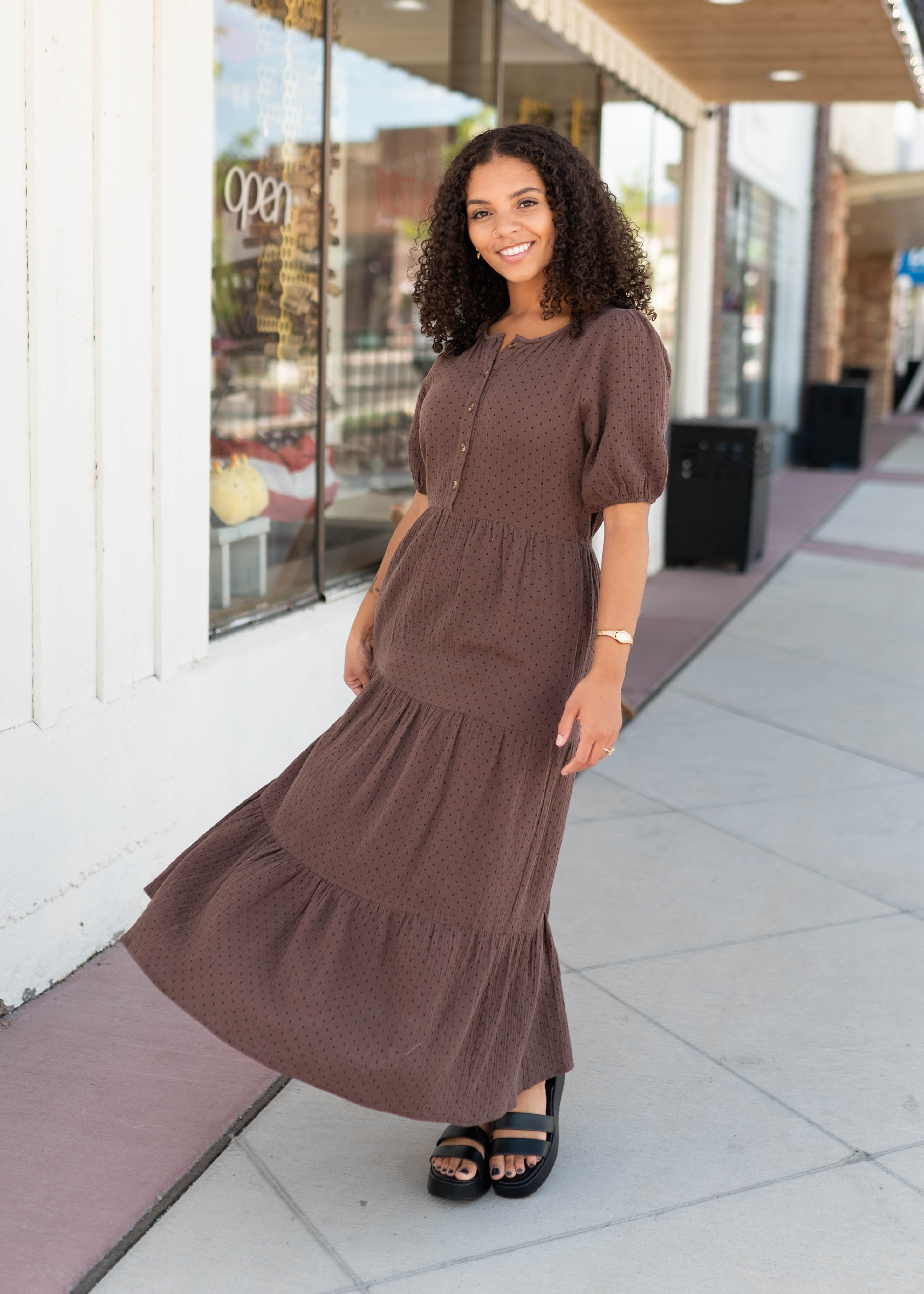 Maya Brown Polka Dot Dress
