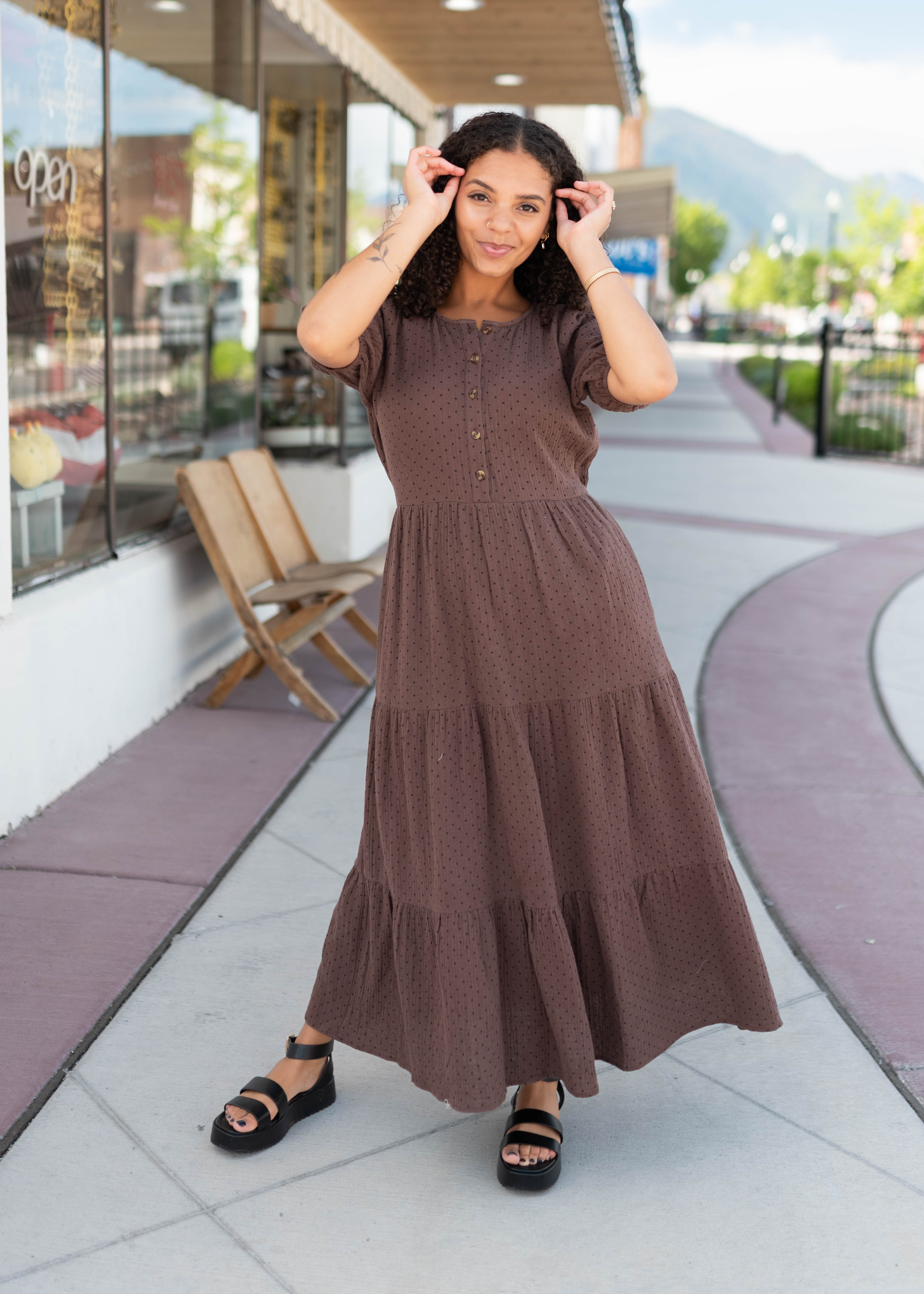 Maya Brown Polka Dot Dress