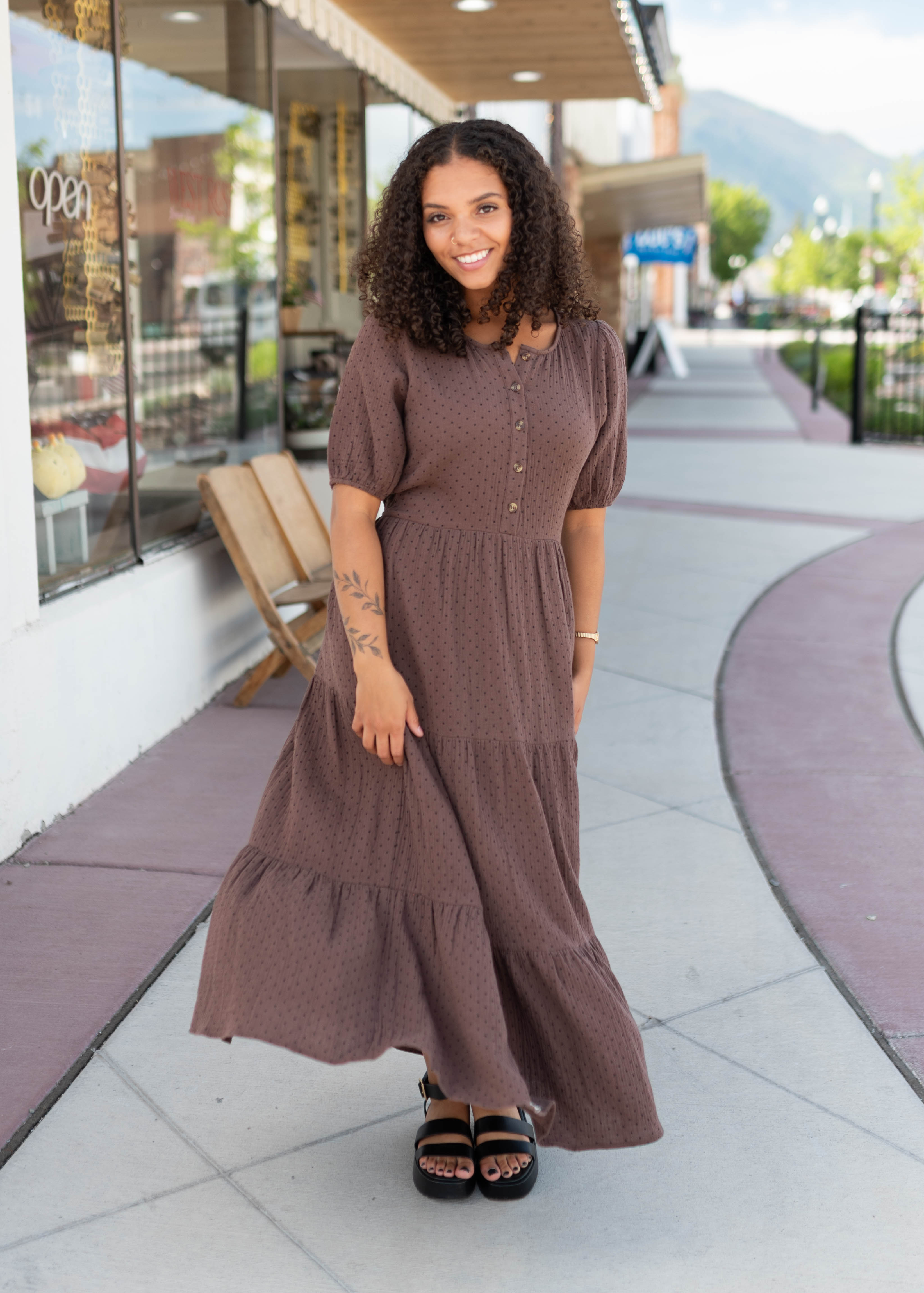 Maya Brown Polka Dot Dress