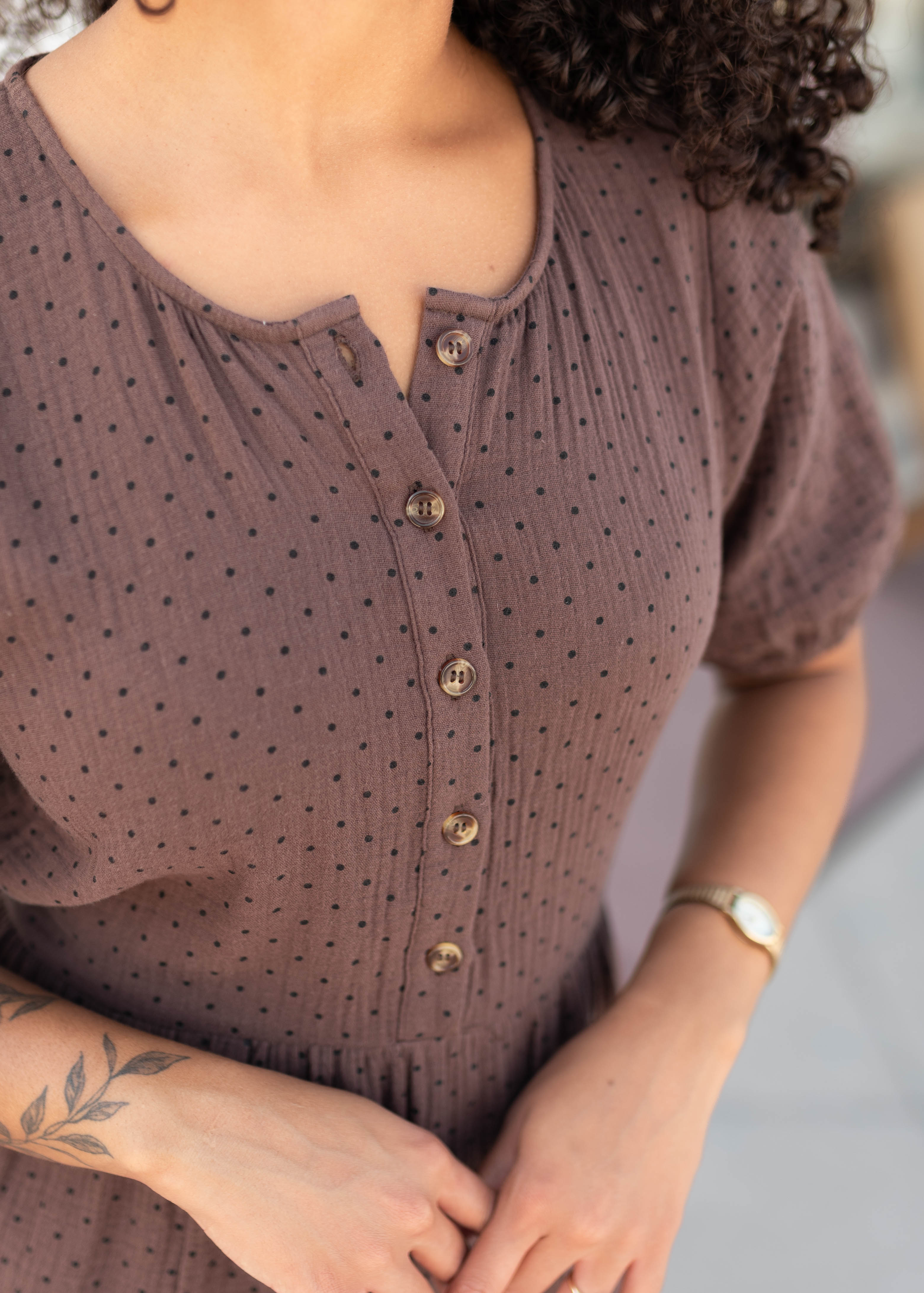 Maya Brown Polka Dot Dress