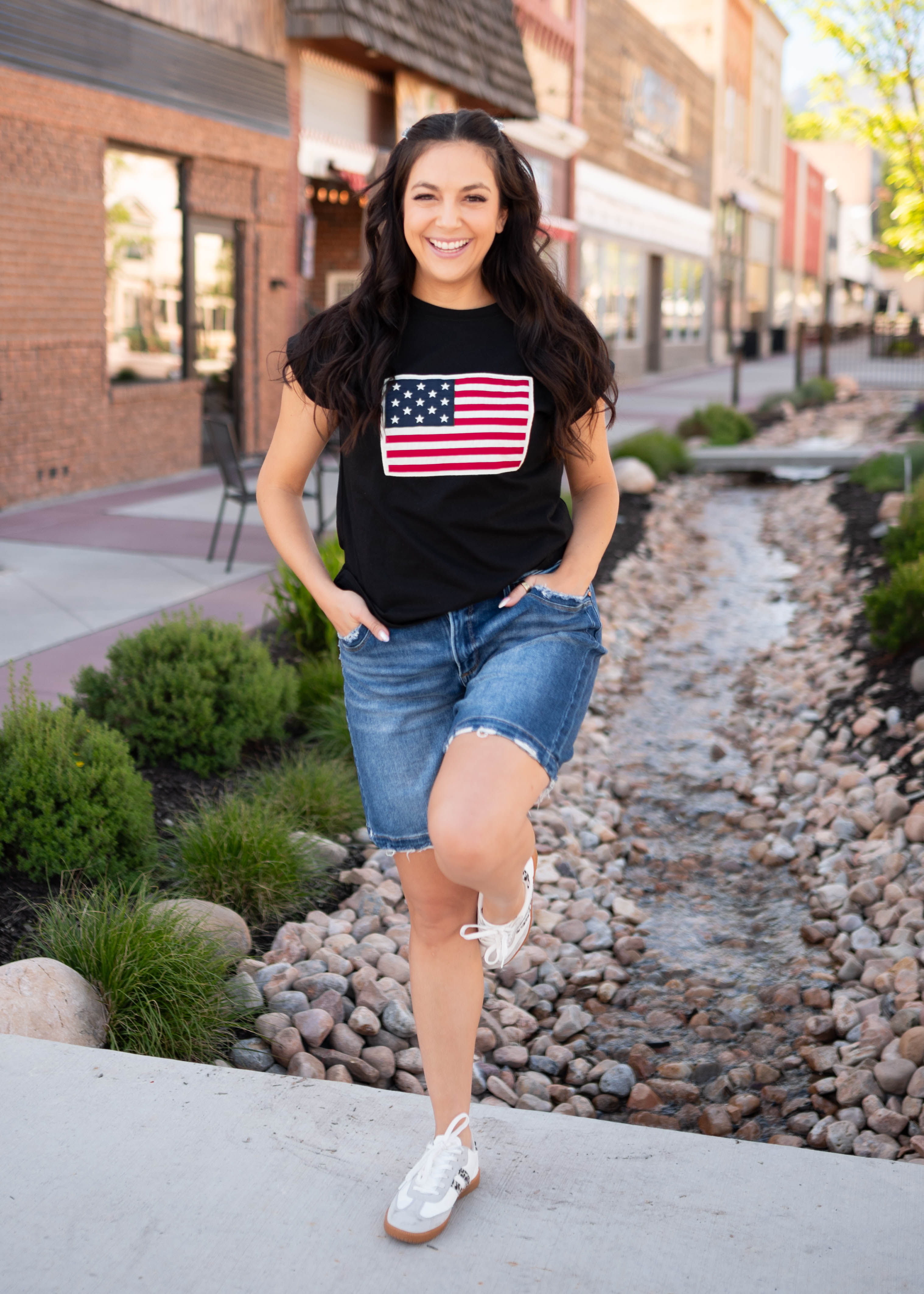 Mazie Black American Flag Top