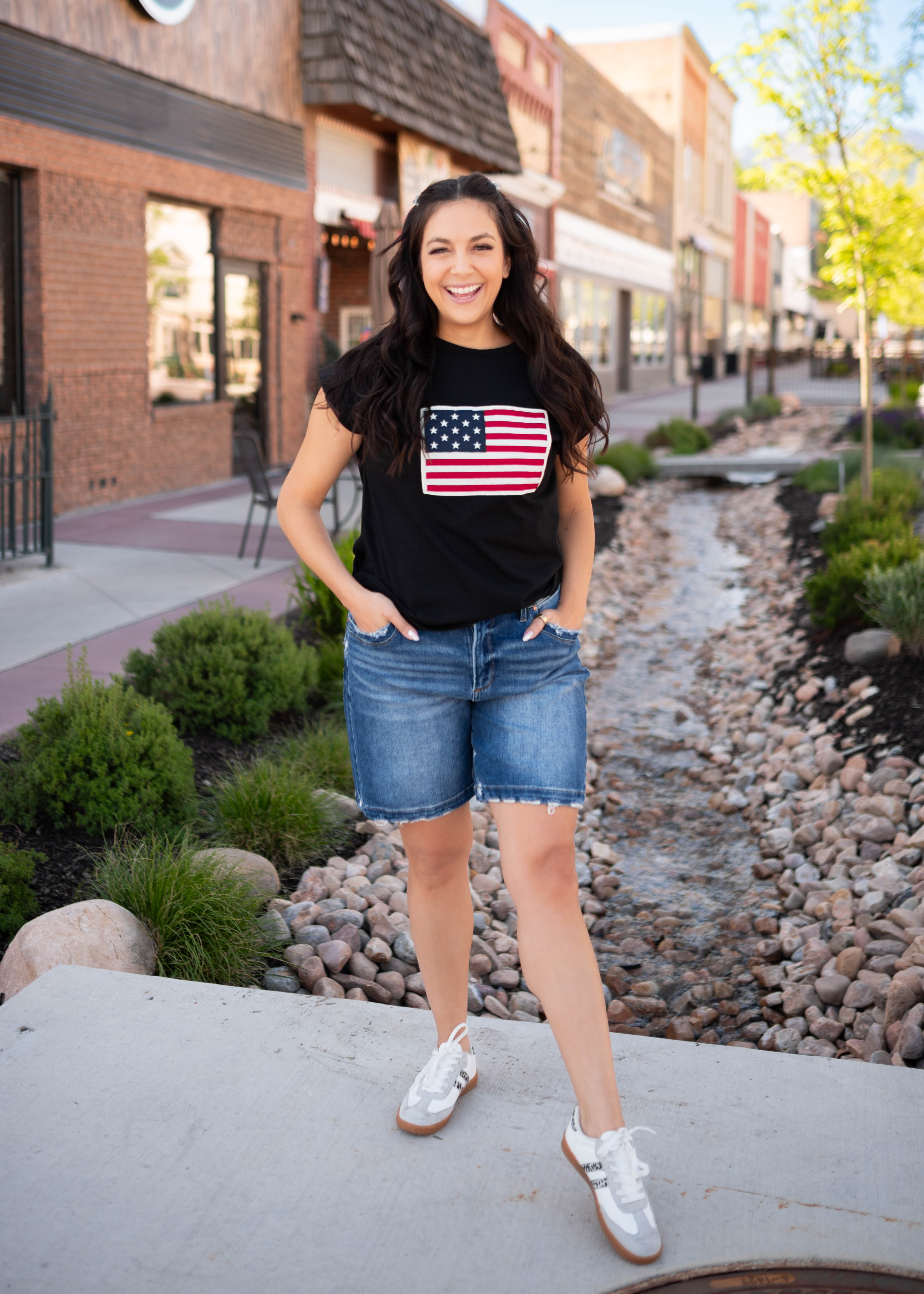 Mazie Black American Flag Top