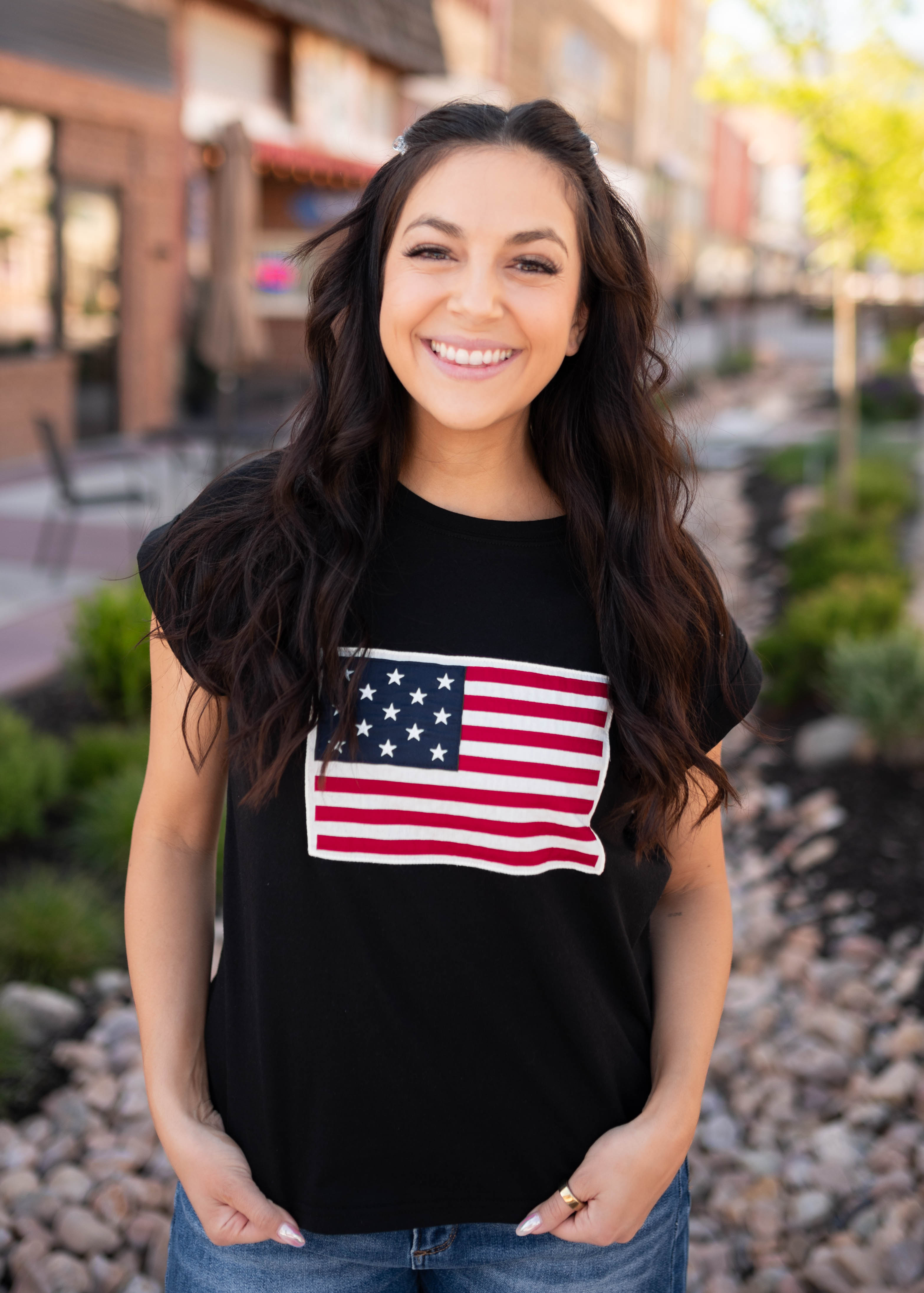 Mazie Black American Flag Top