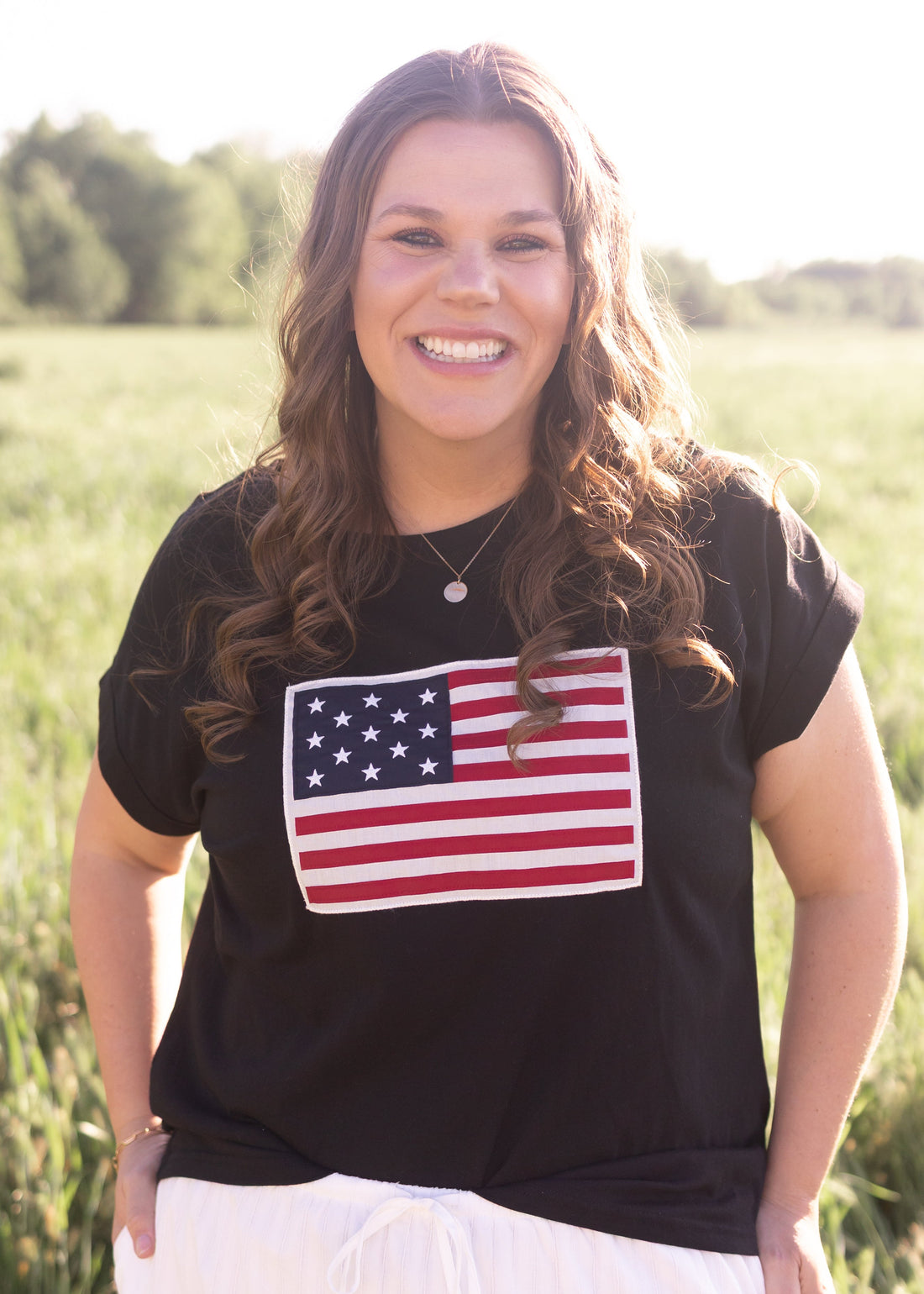 Mazie Black American Flag Top