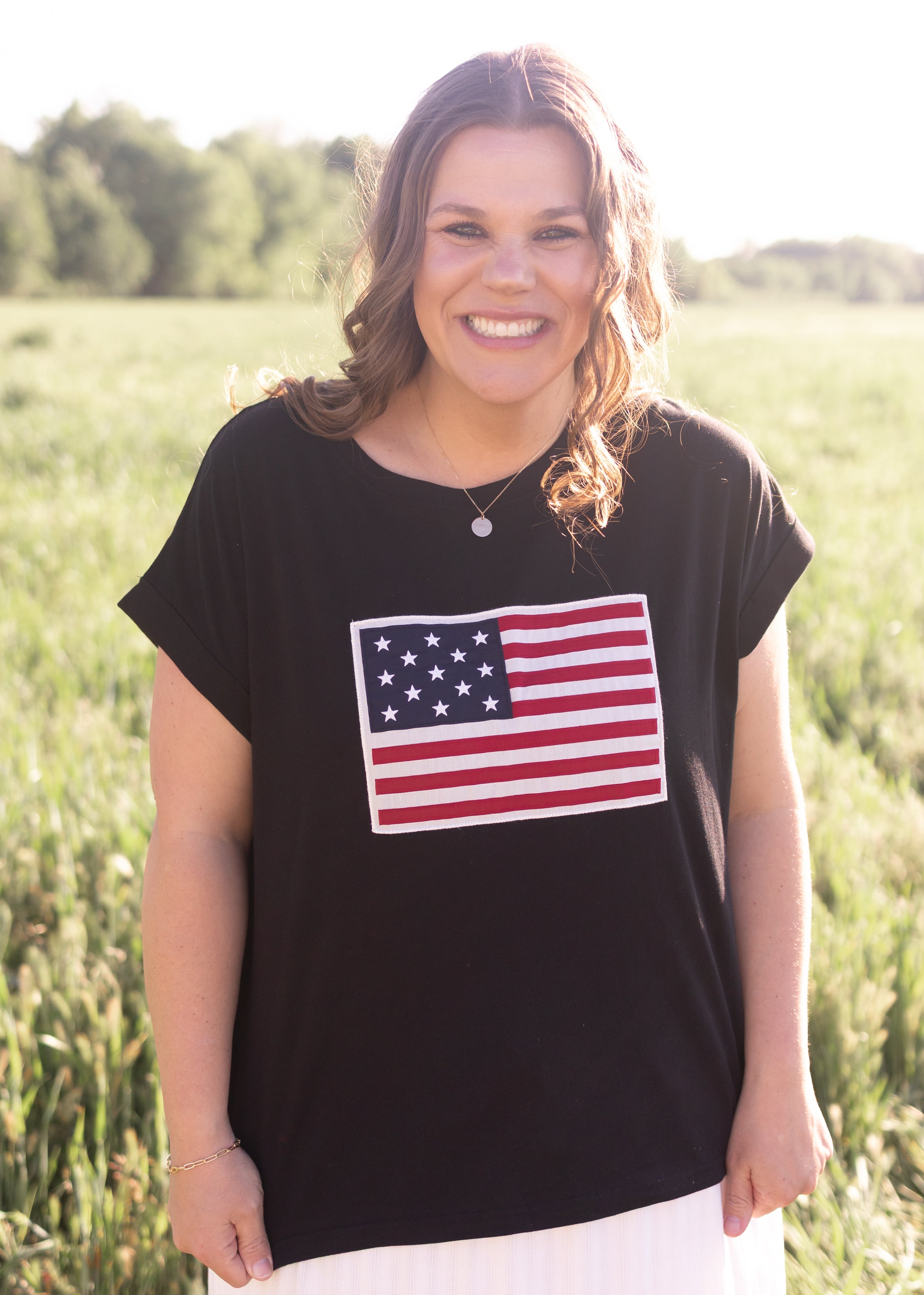 Mazie Black American Flag Top