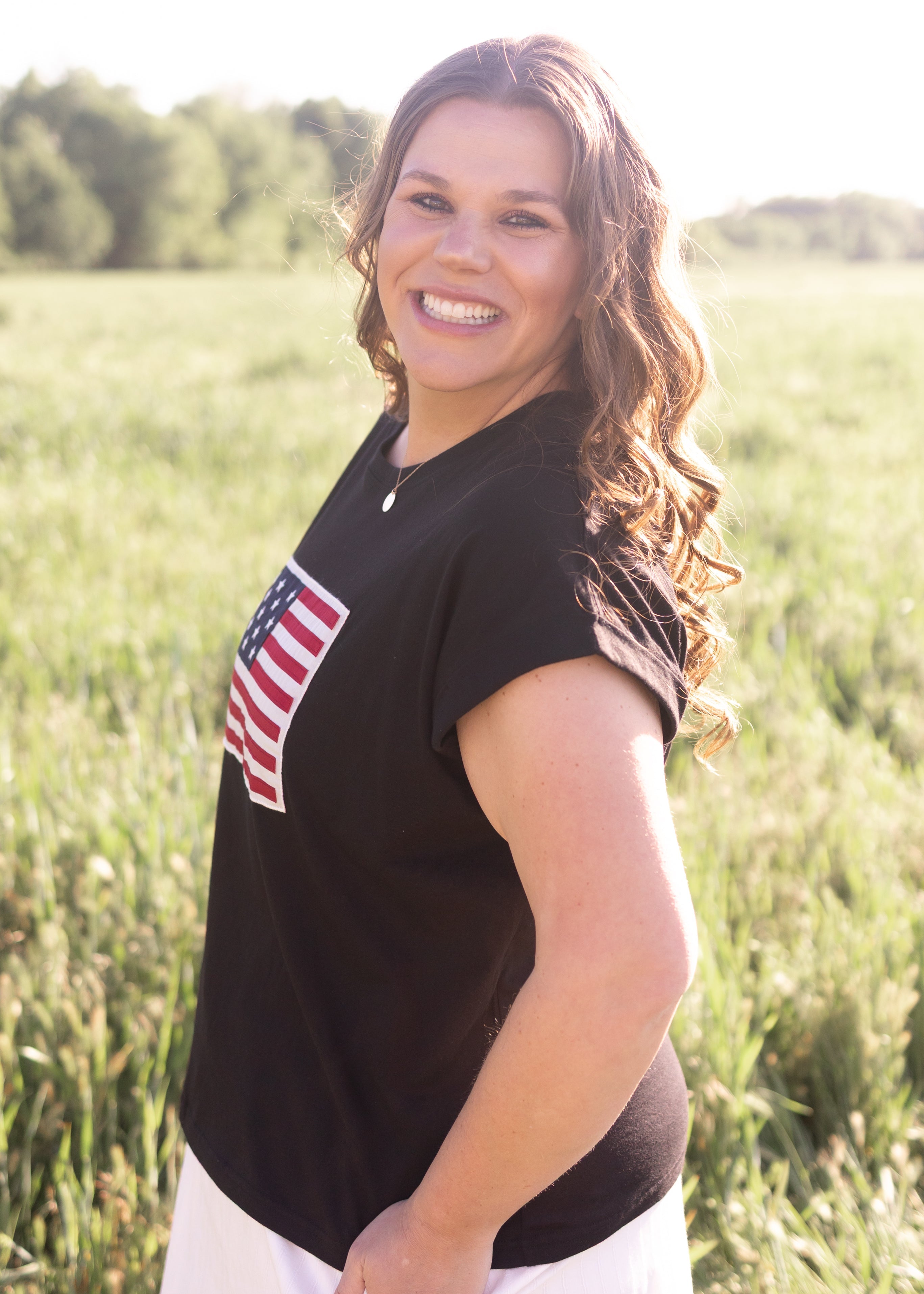 Mazie Black American Flag Top