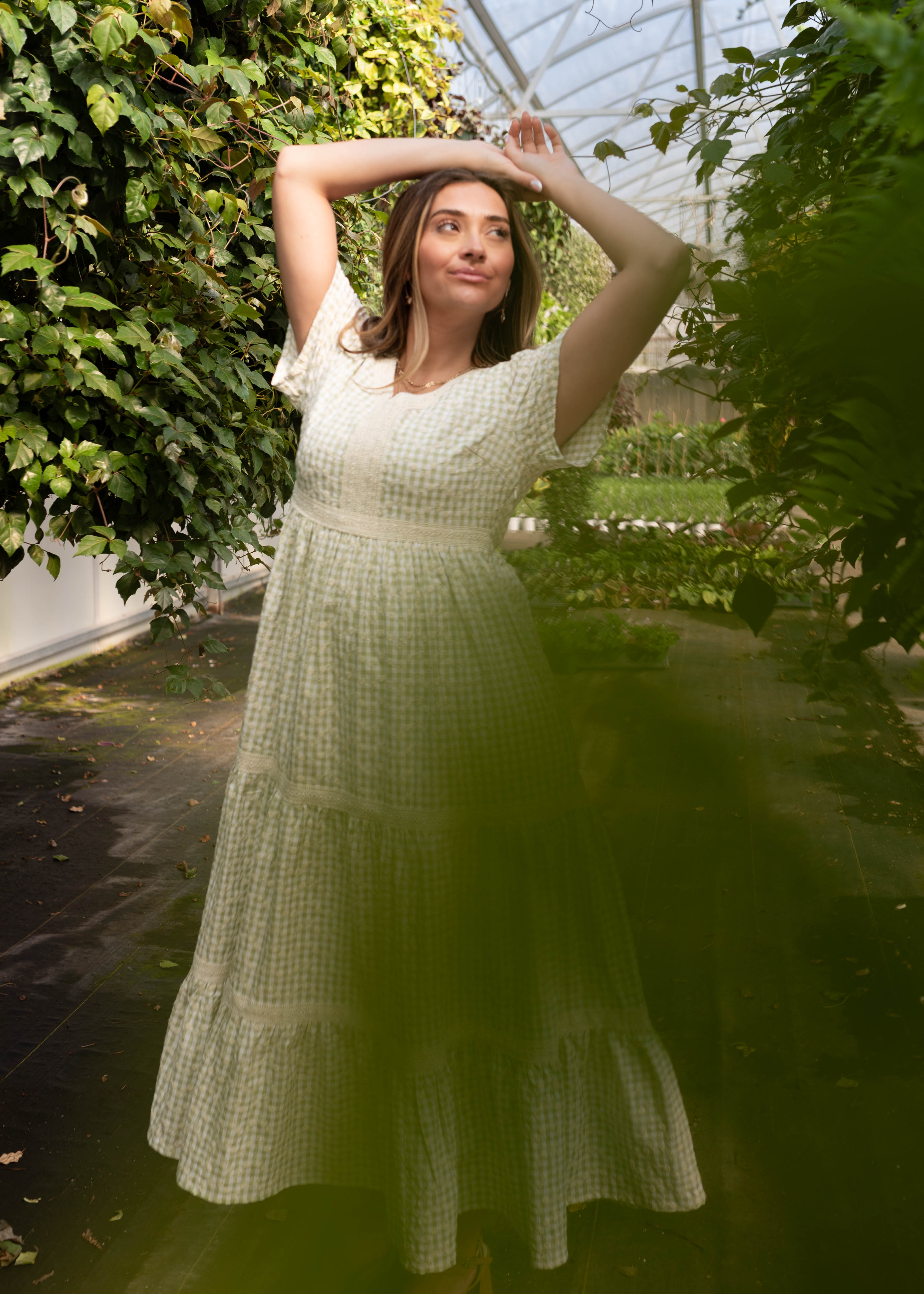 Mckinley Sage Gingham Floral Dress