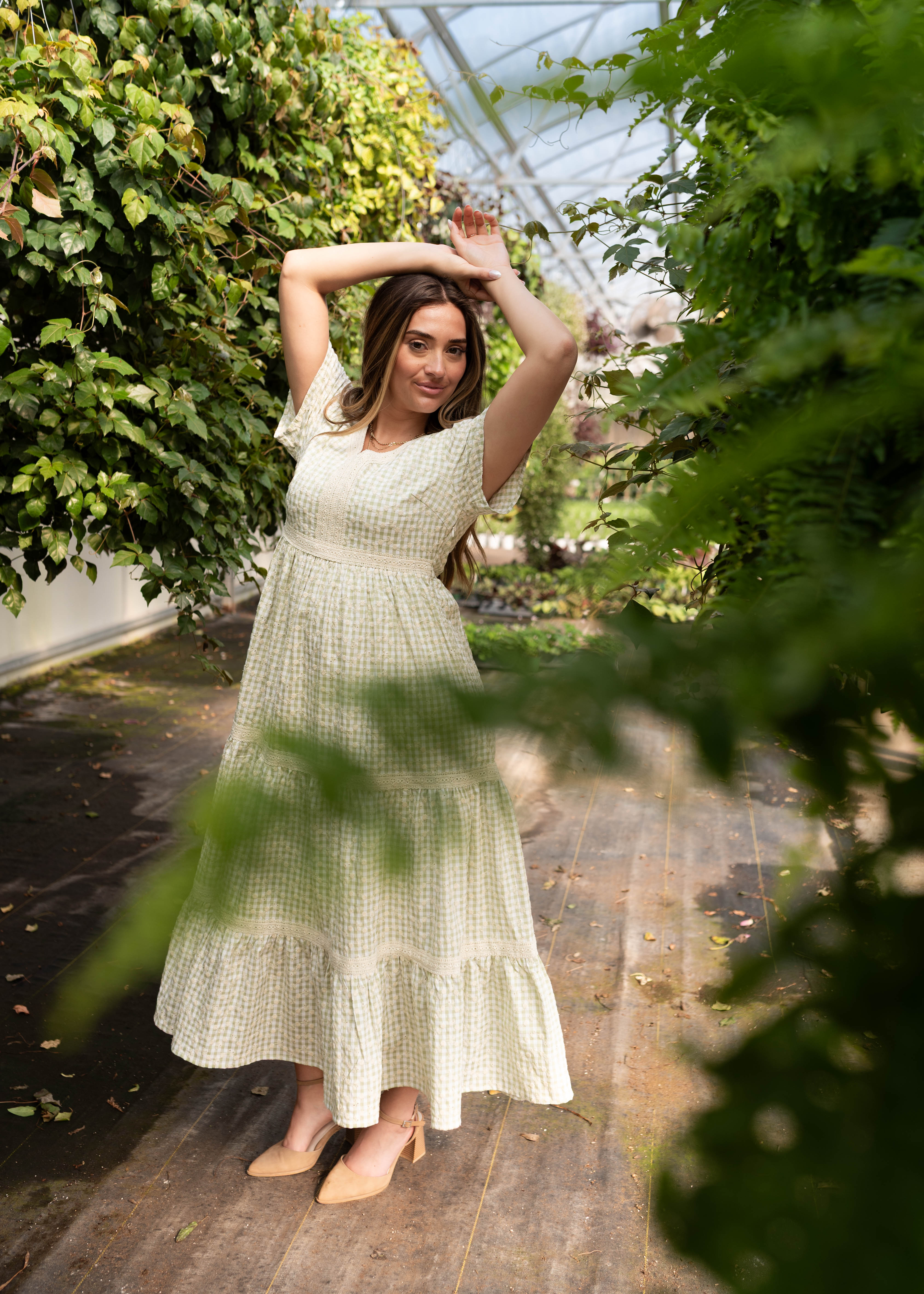 Mckinley Sage Gingham Floral Dress
