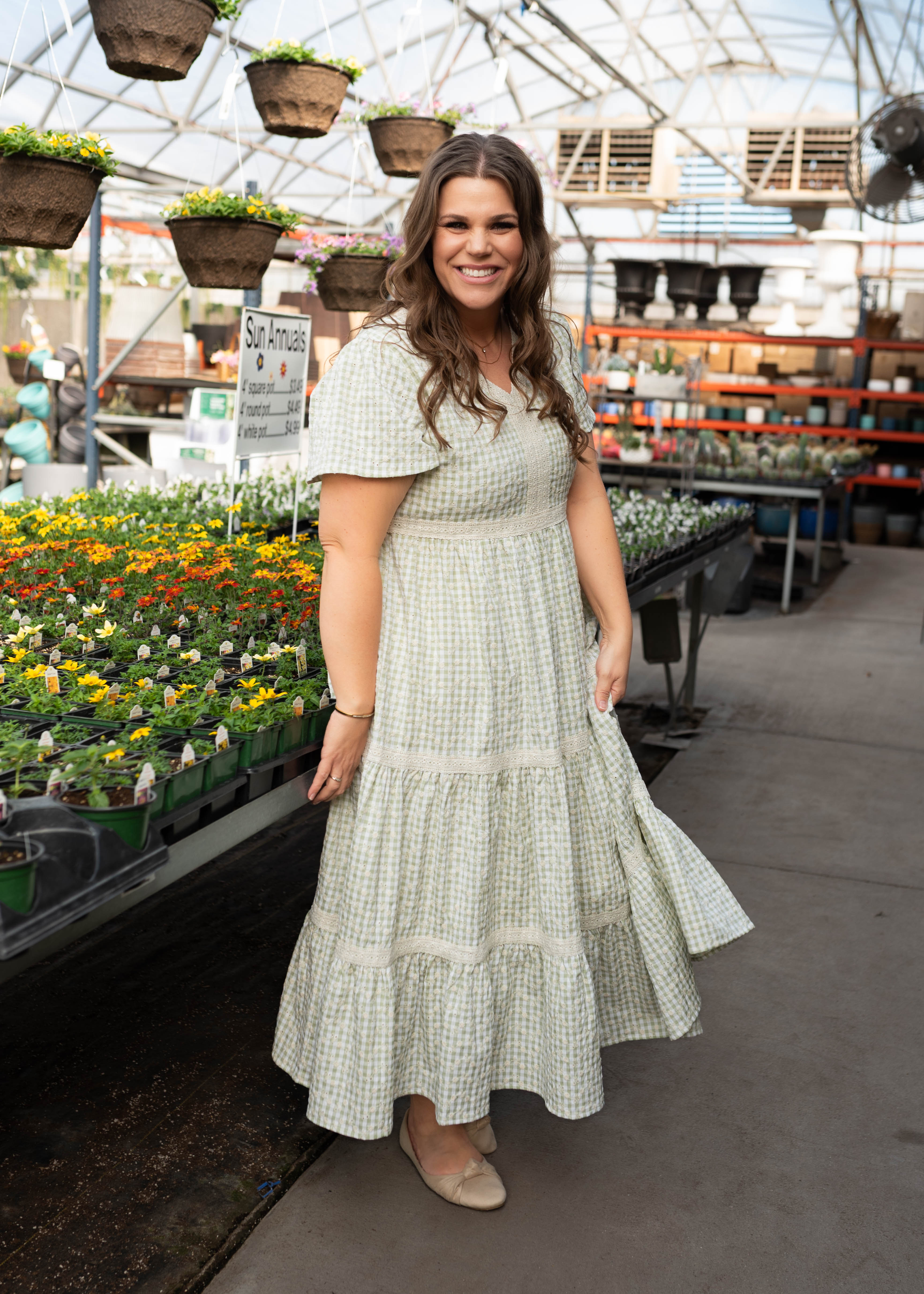 Mckinley Sage Gingham Floral Dress