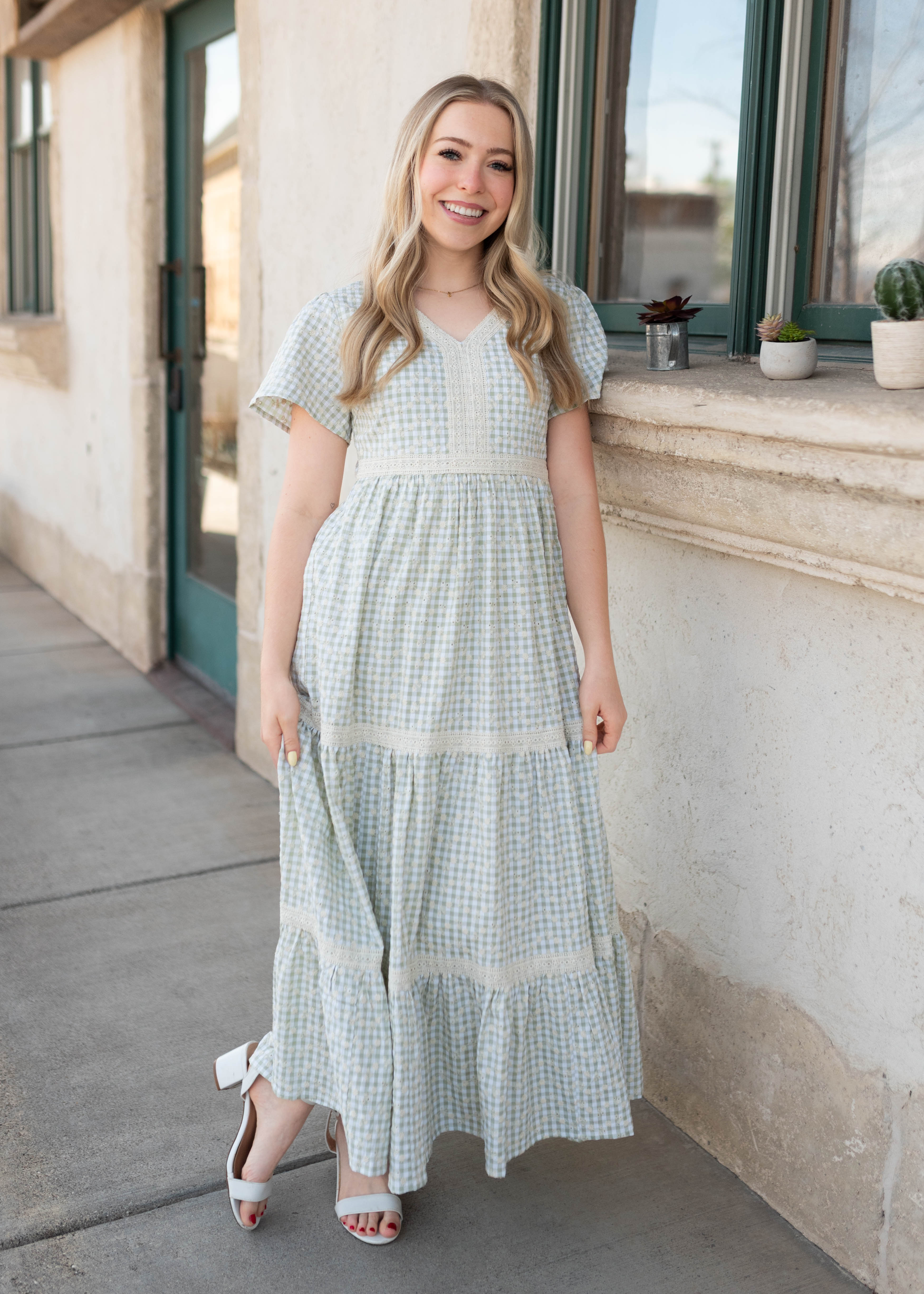 Mckinley Sage Gingham Floral Dress