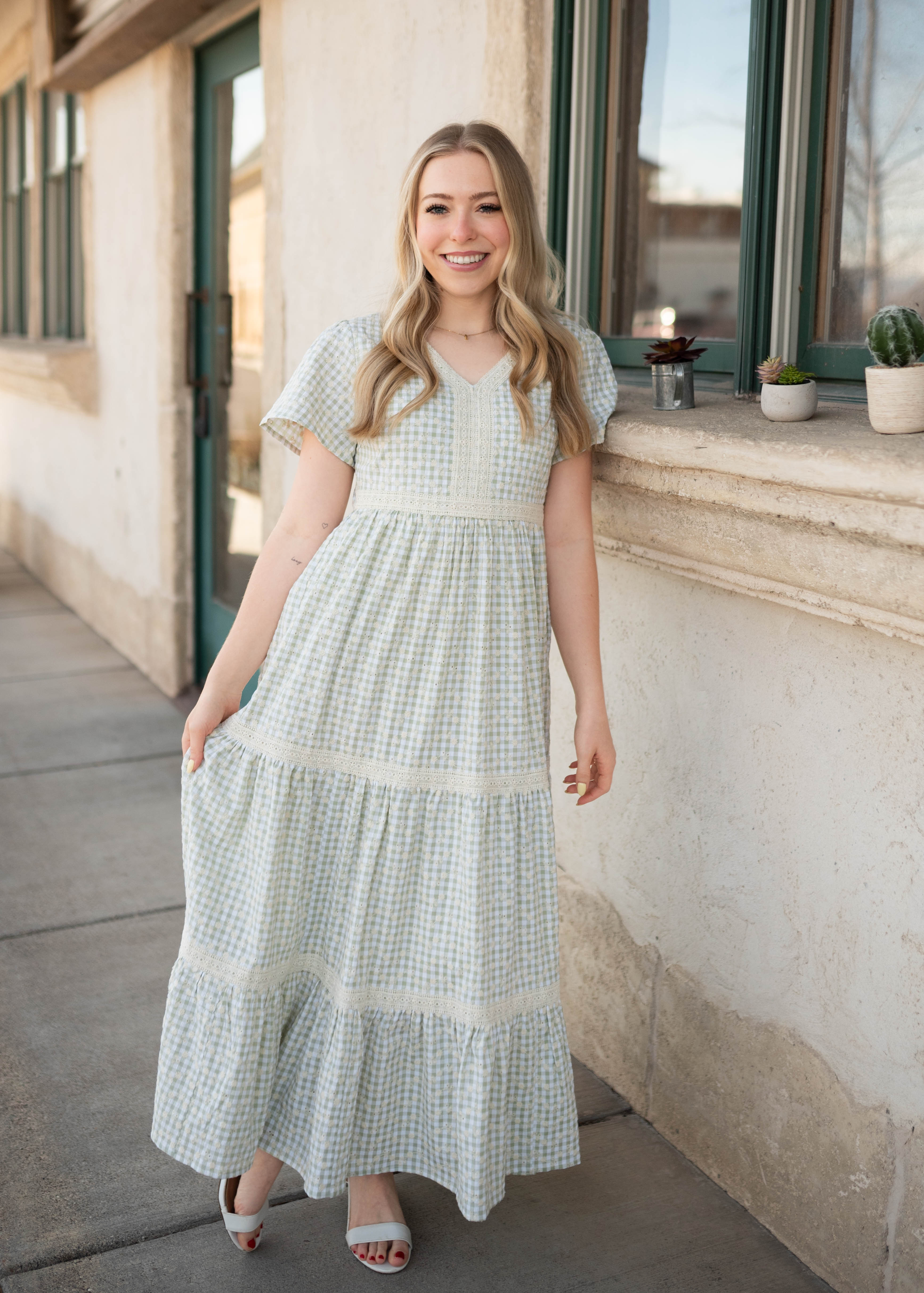Mckinley Sage Gingham Floral Dress