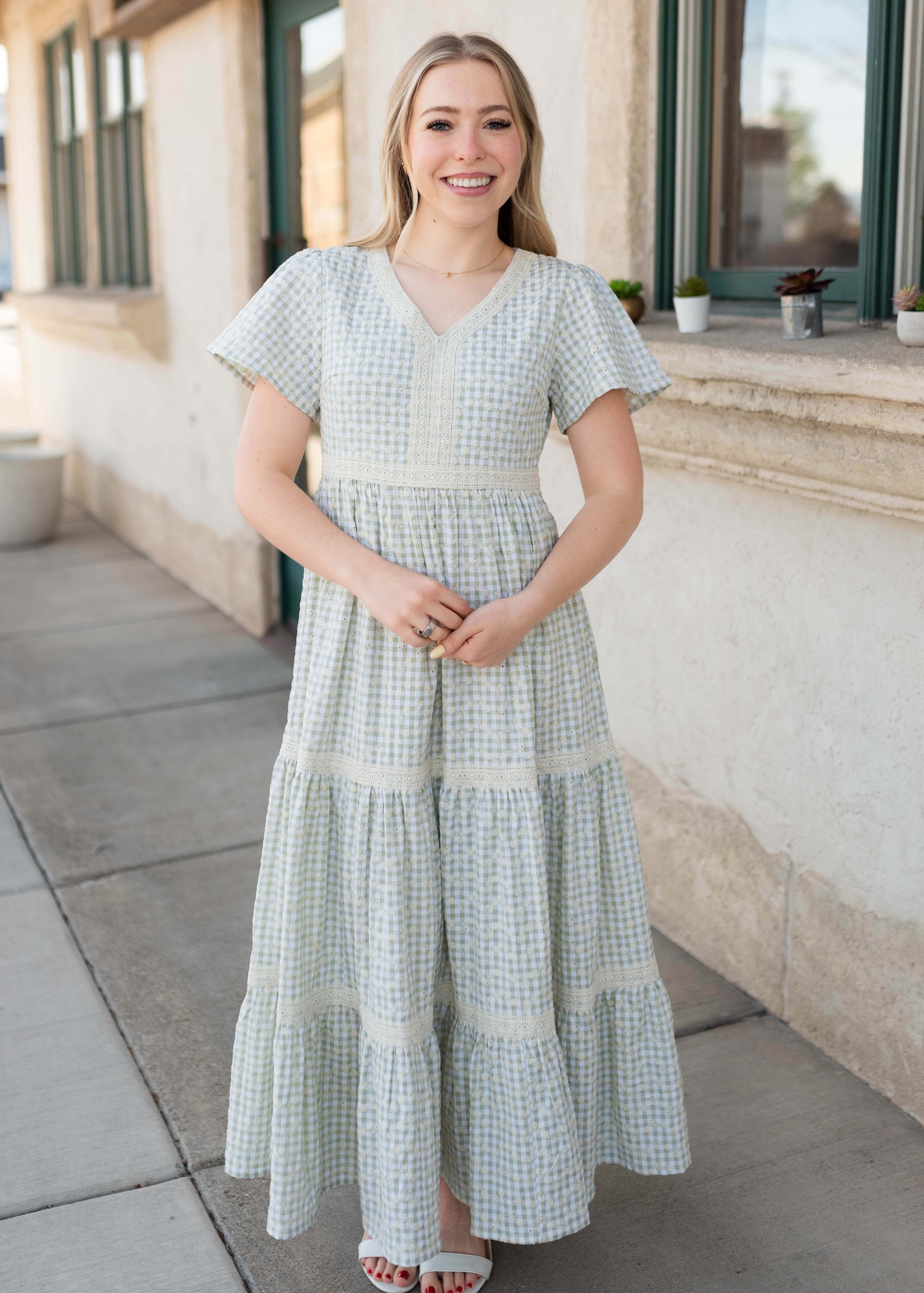 Mckinley Sage Gingham Floral Dress