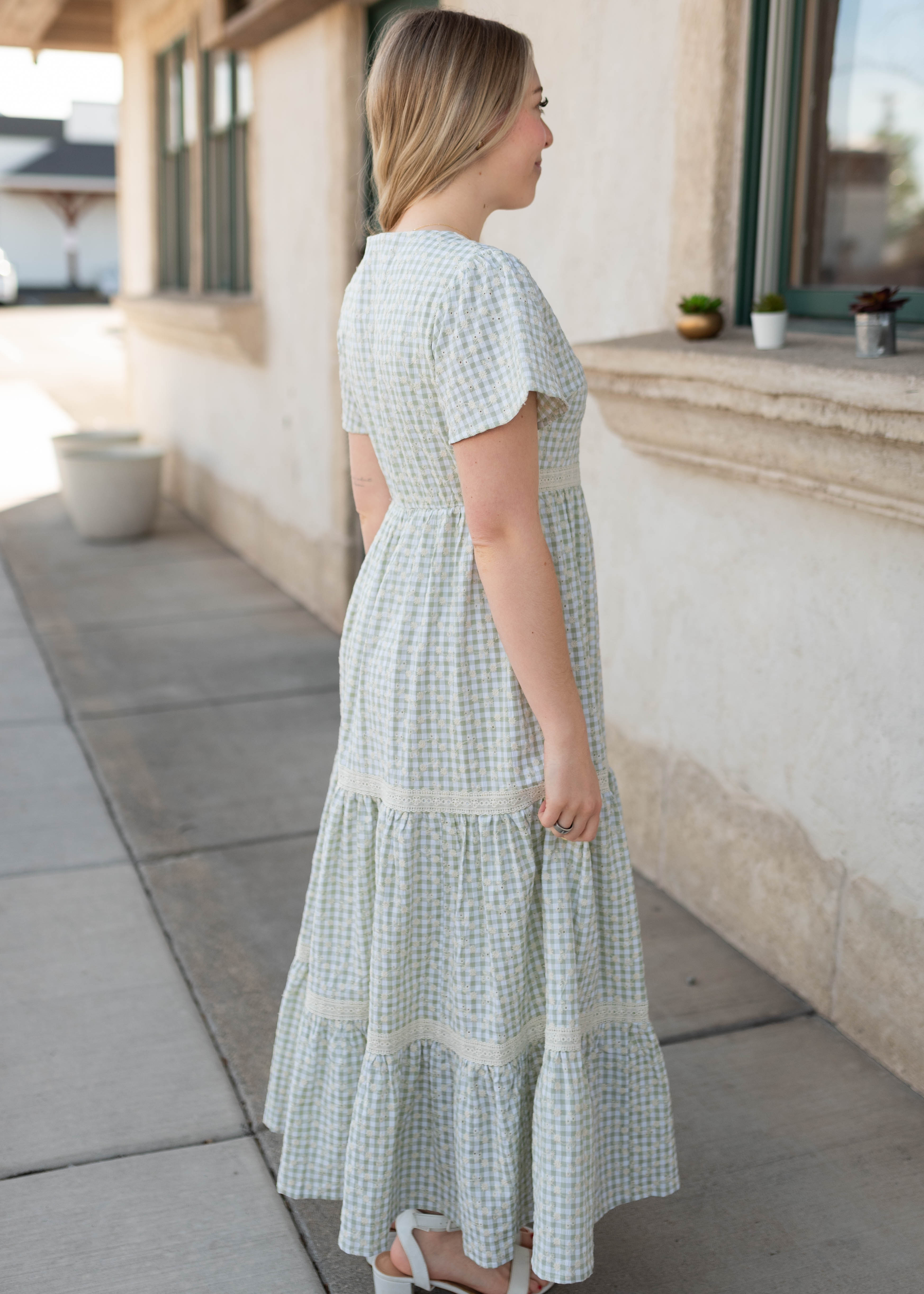 Mckinley Sage Gingham Floral Dress