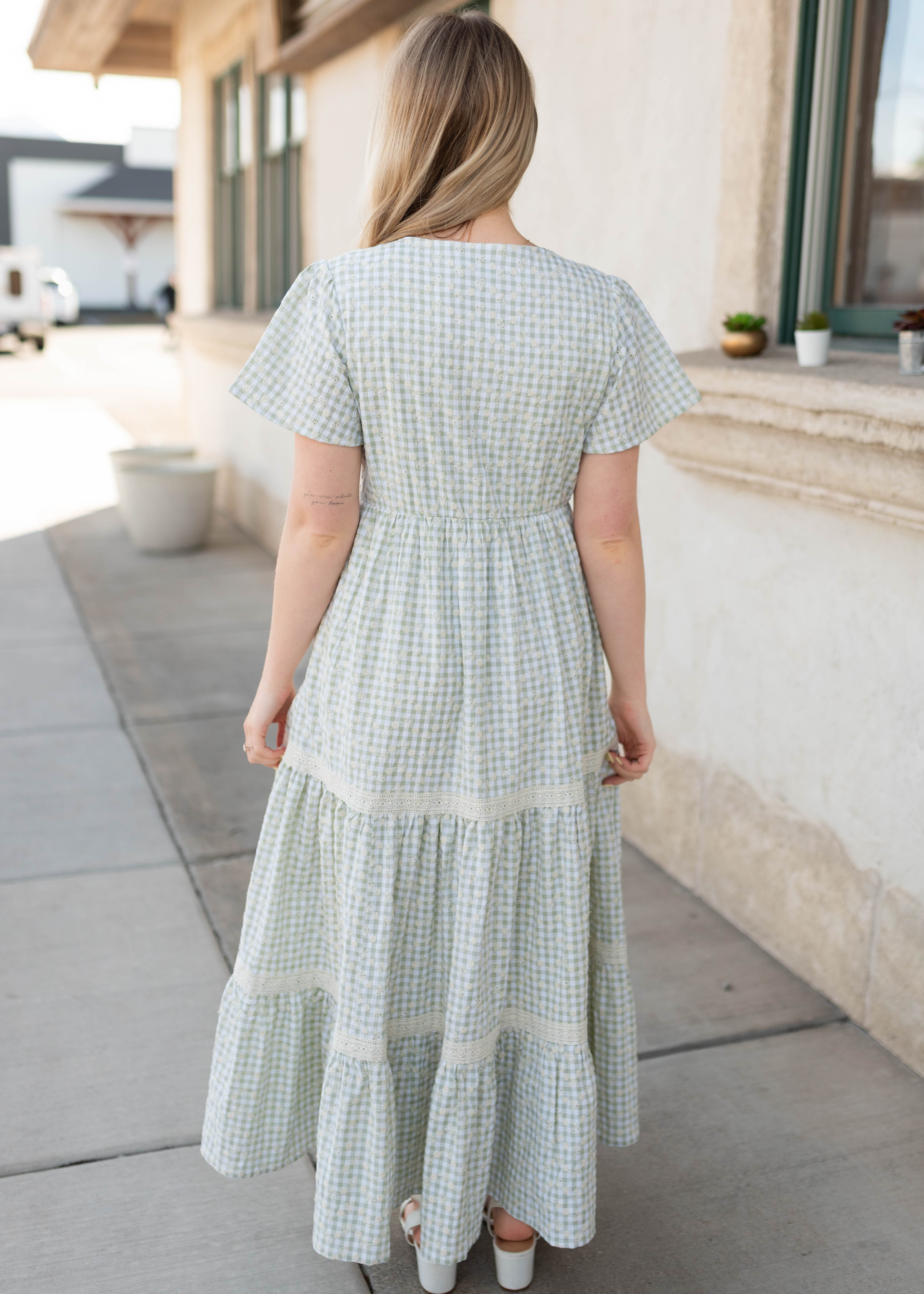 Mckinley Sage Gingham Floral Dress