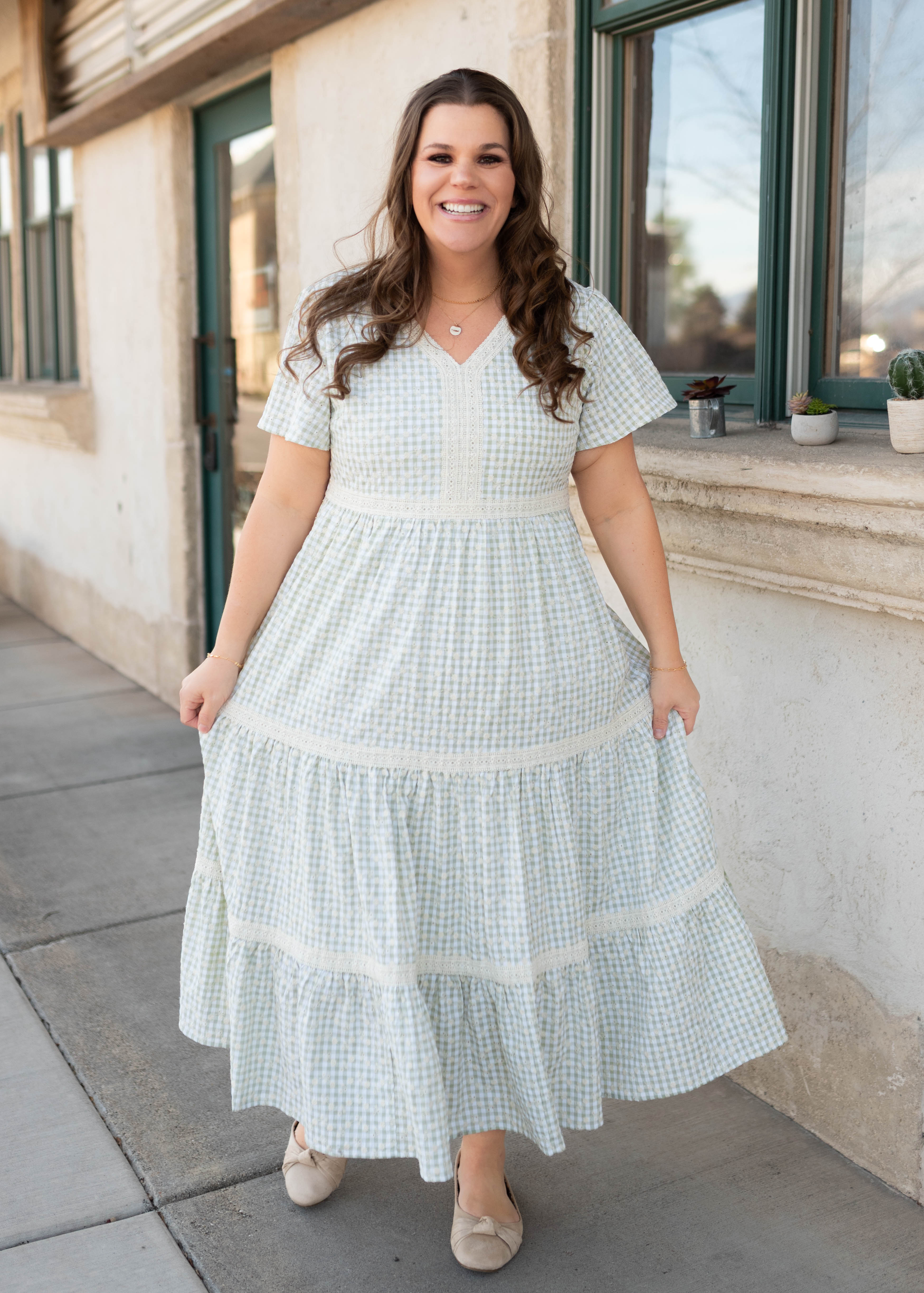 Mckinley Sage Gingham Floral Dress