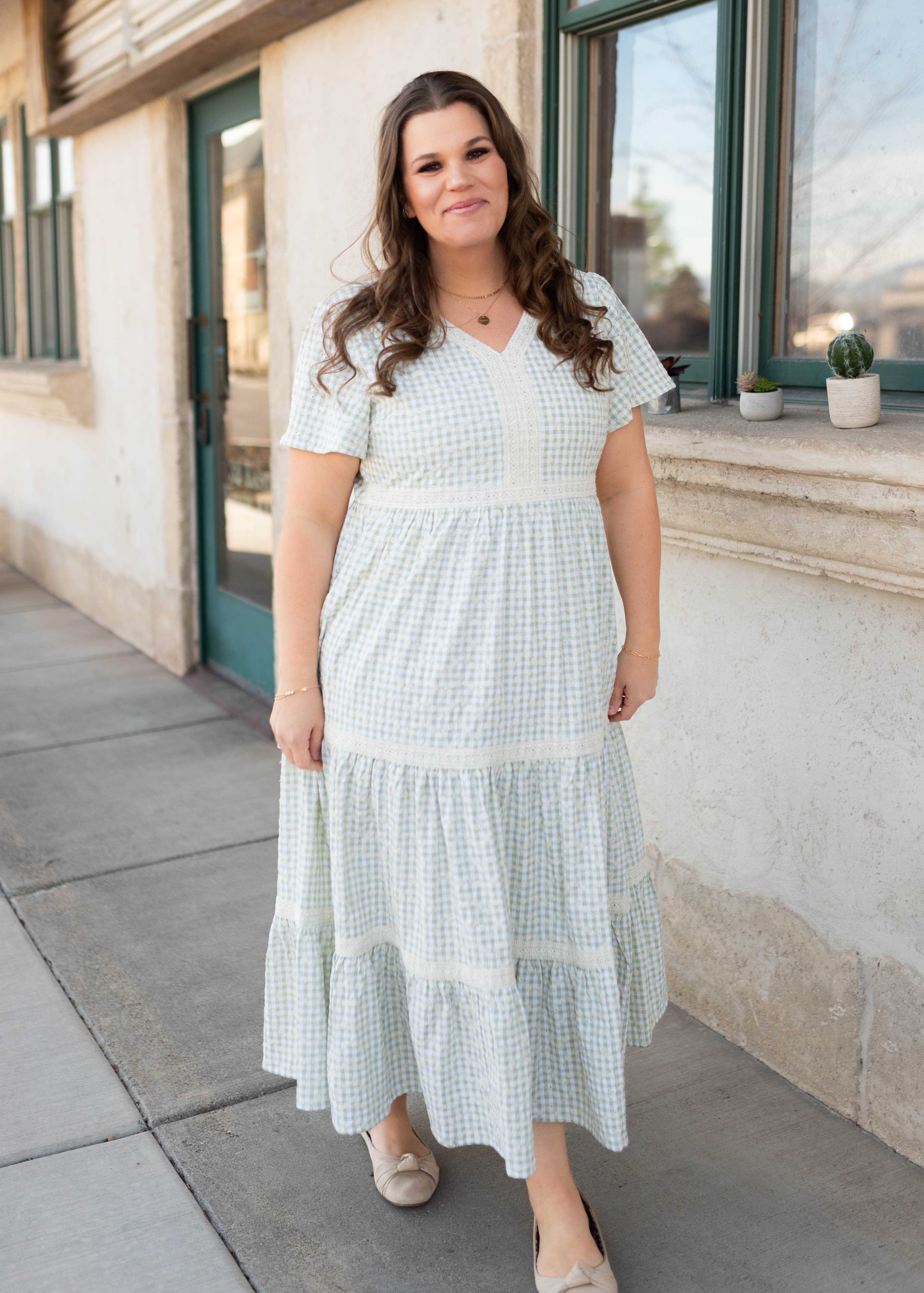 Mckinley Sage Gingham Floral Dress