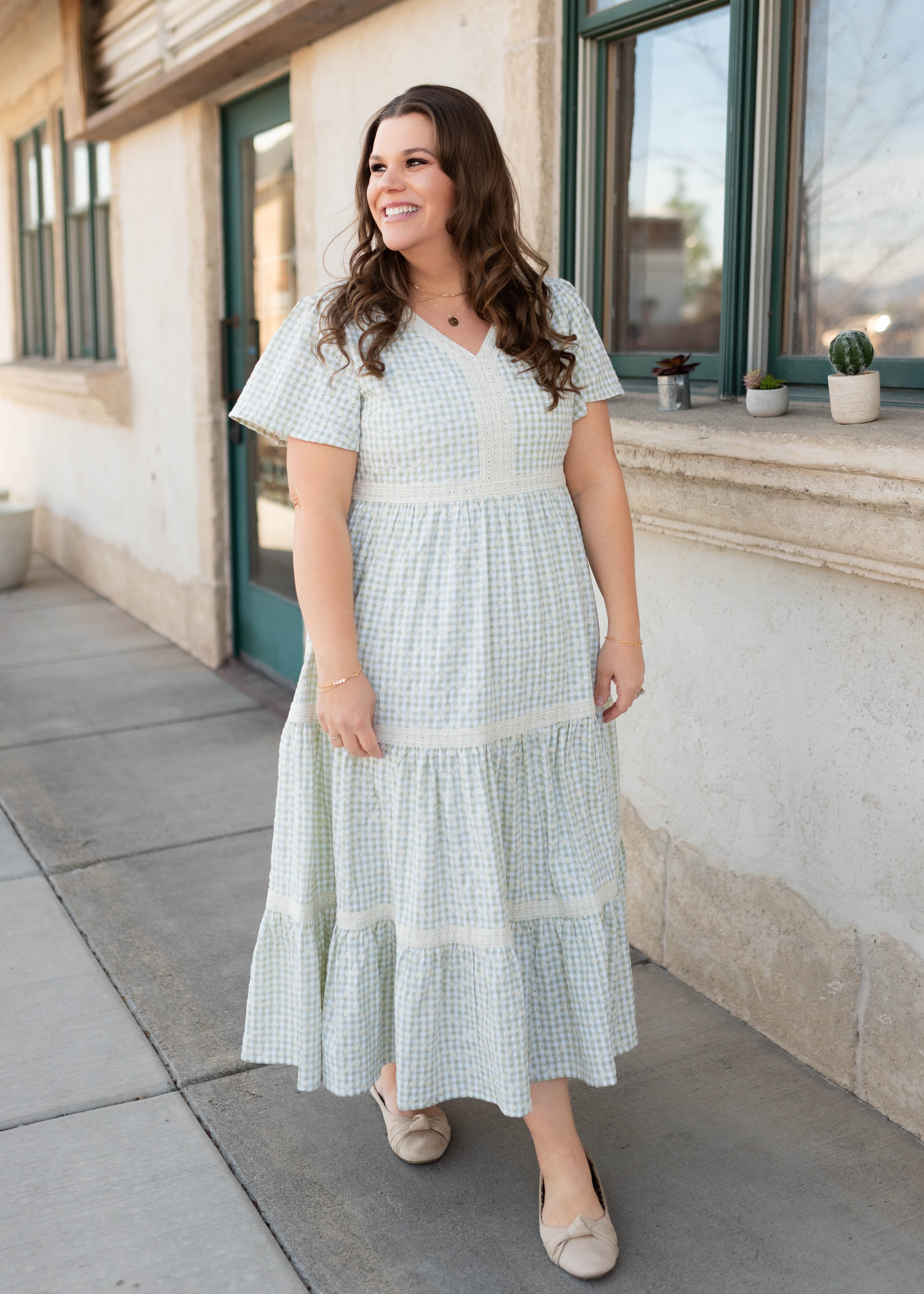 Mckinley Sage Gingham Floral Dress