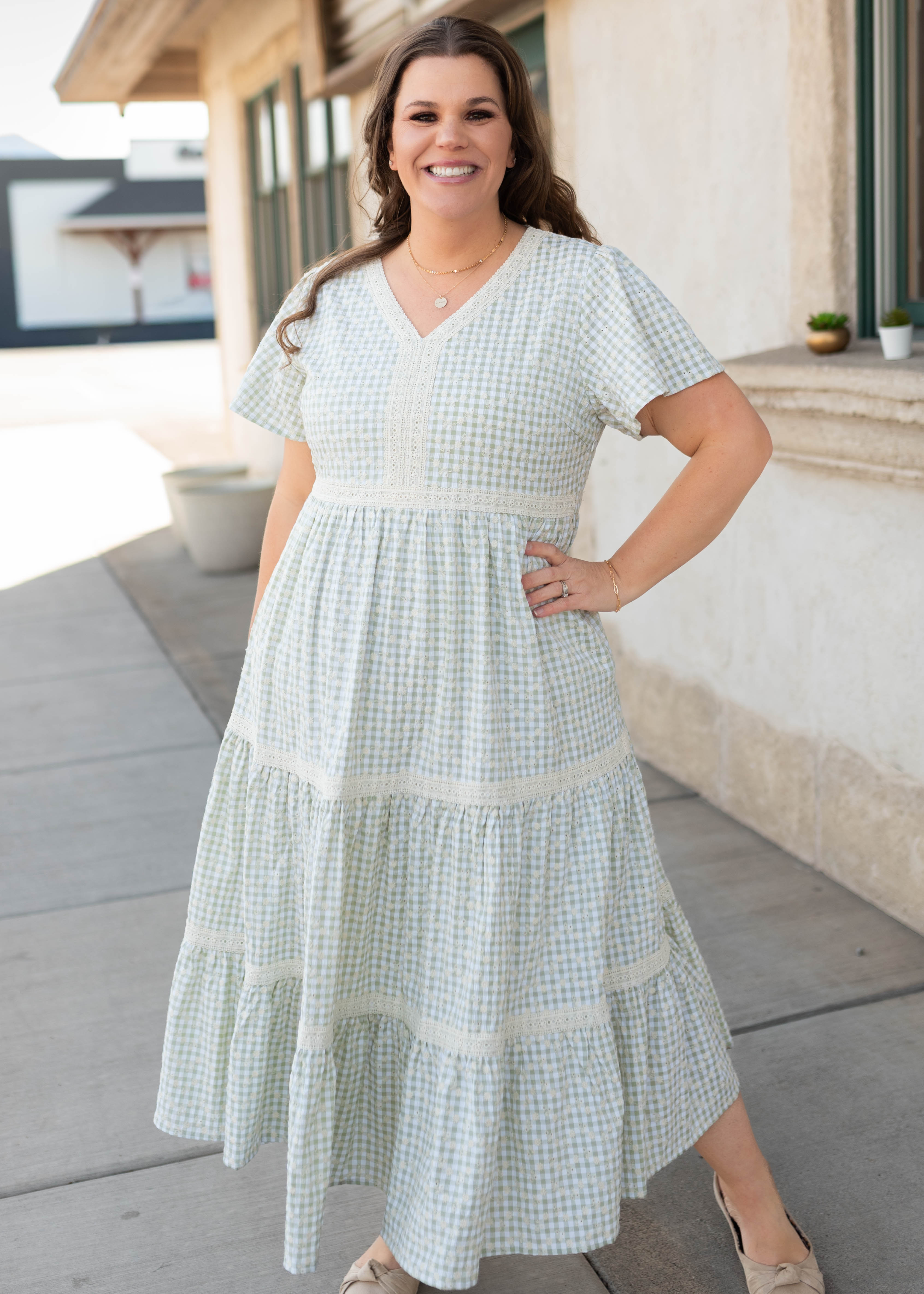Mckinley Sage Gingham Floral Dress