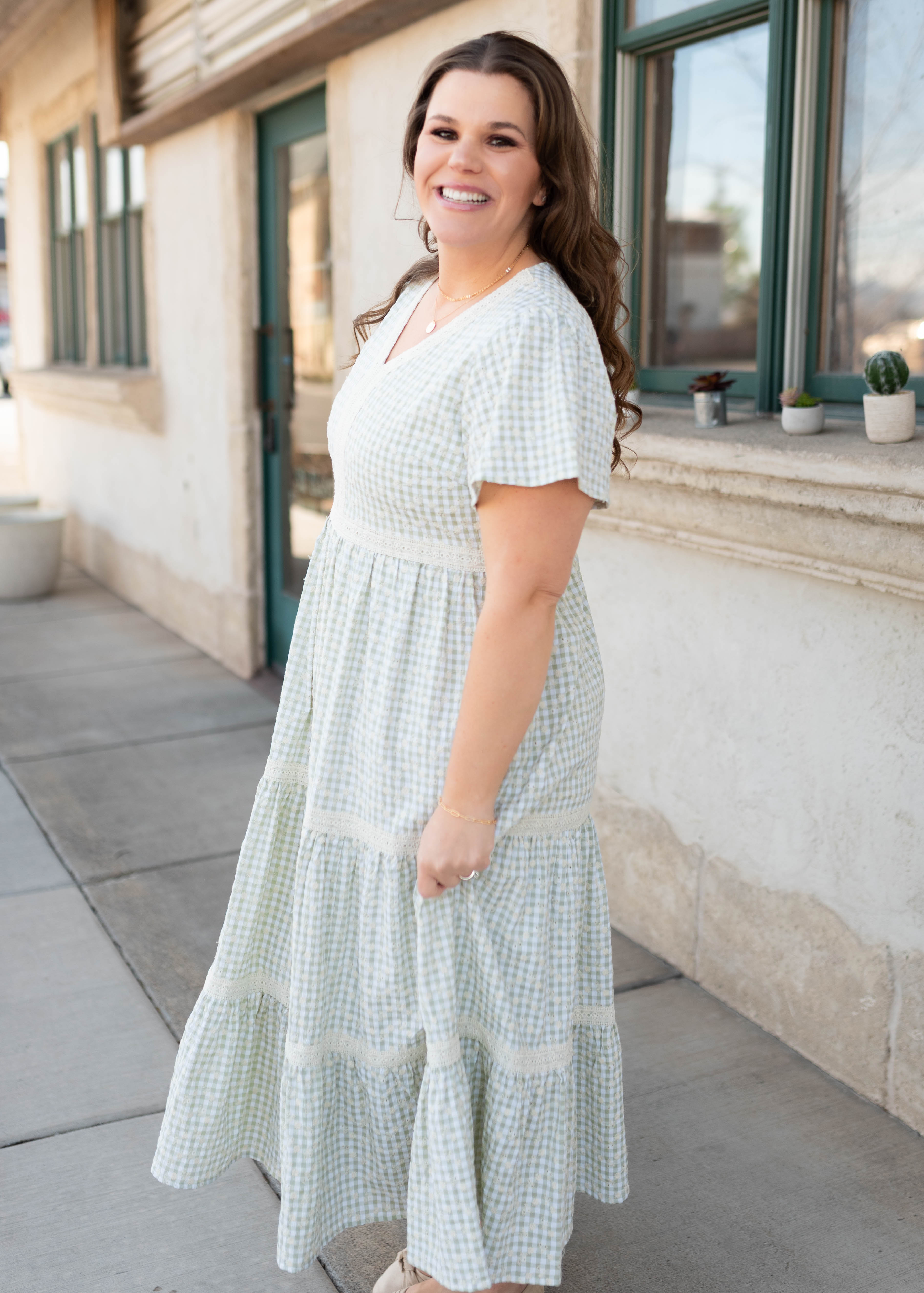 Mckinley Sage Gingham Floral Dress