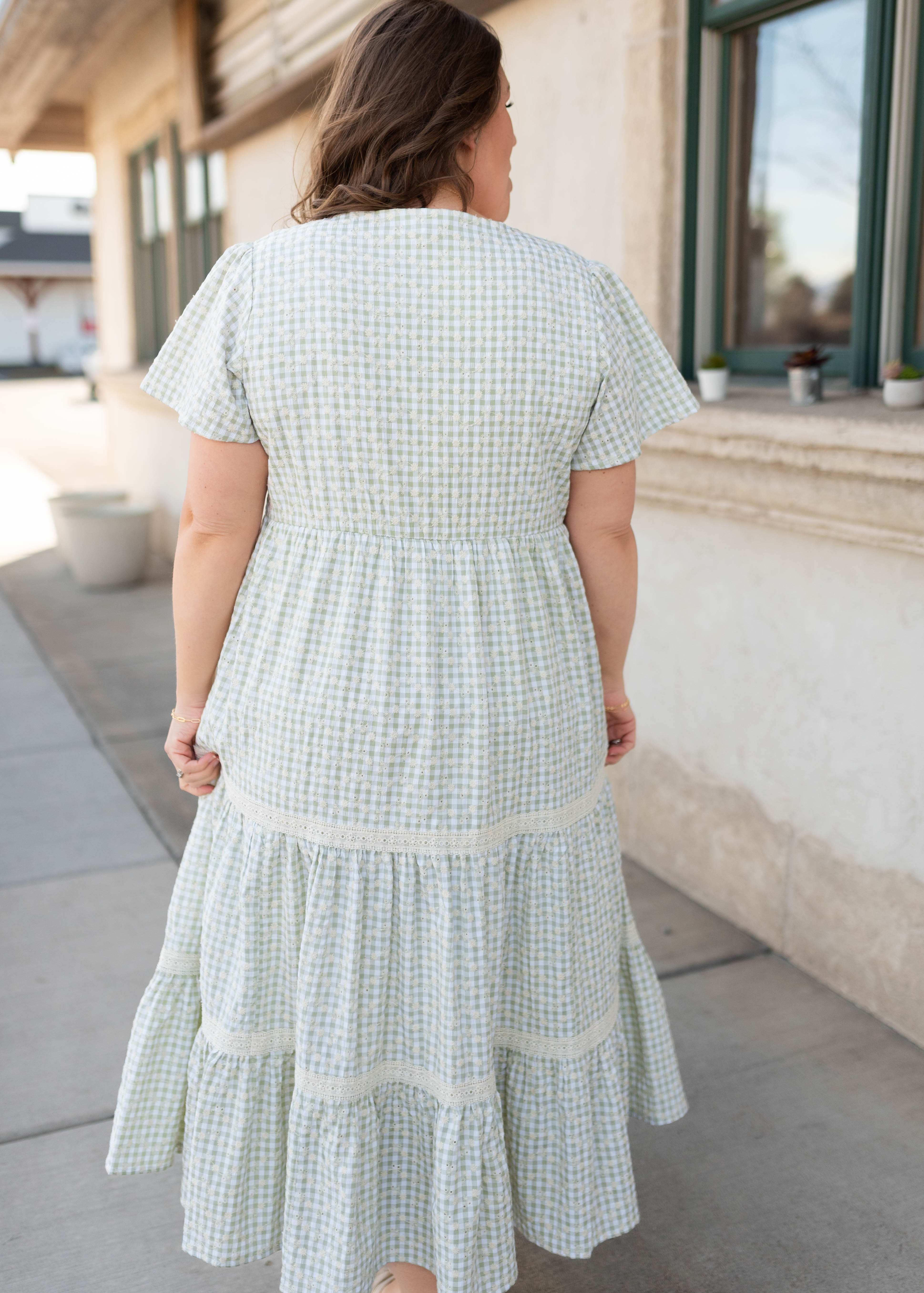 Mckinley Sage Gingham Floral Dress