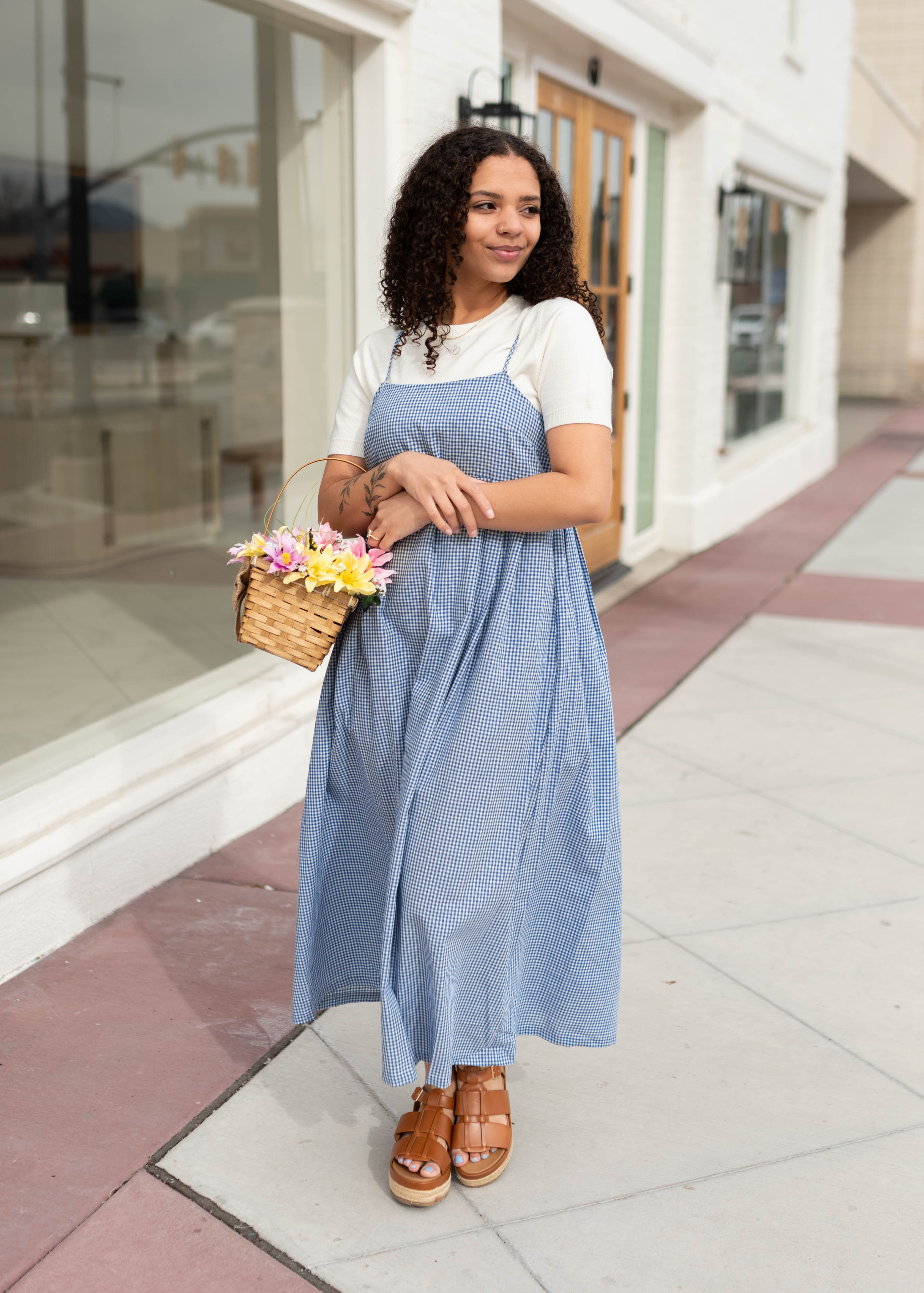 Megan Blue Gingham Cami Dress