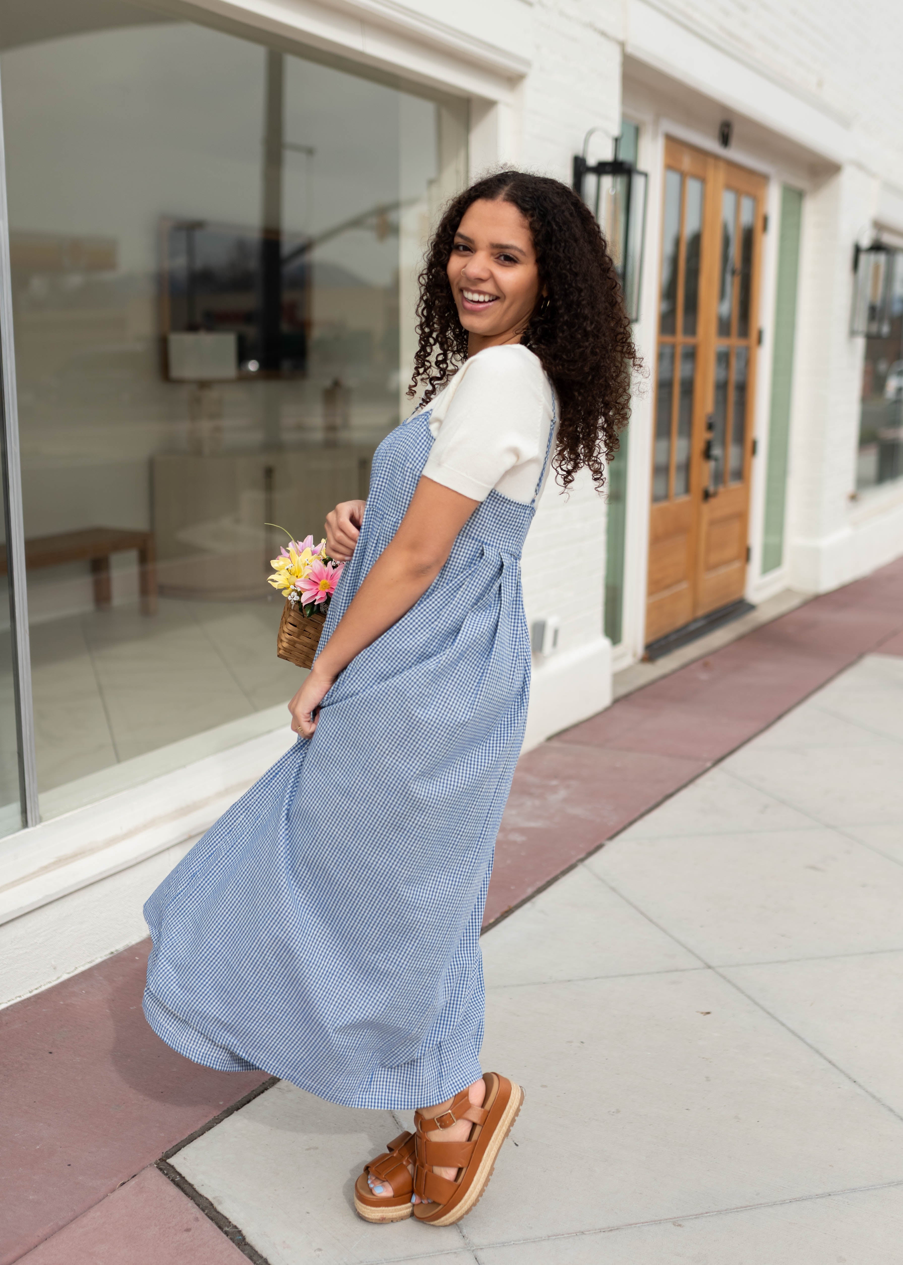 Megan Blue Gingham Cami Dress