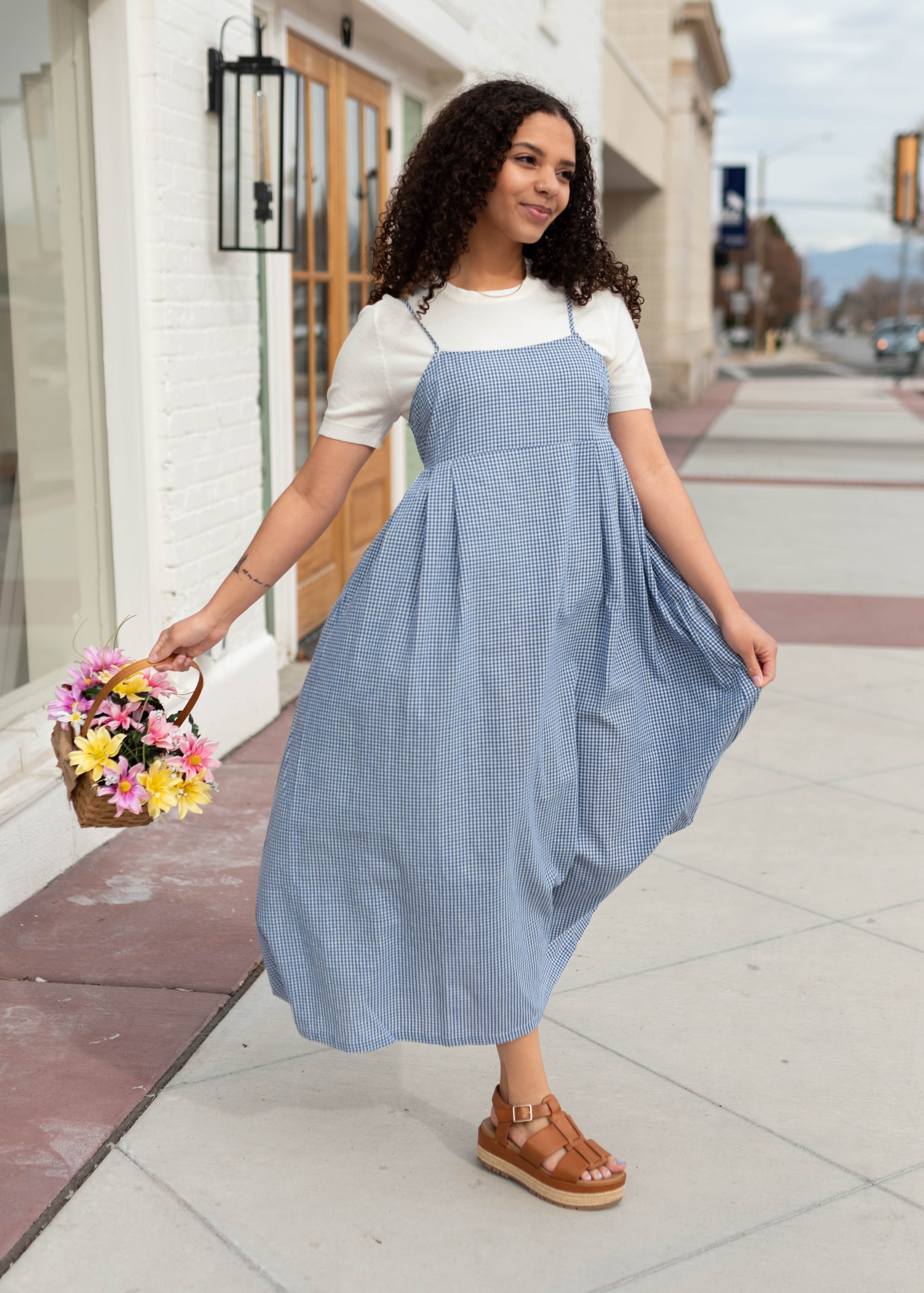 Megan Blue Gingham Cami Dress