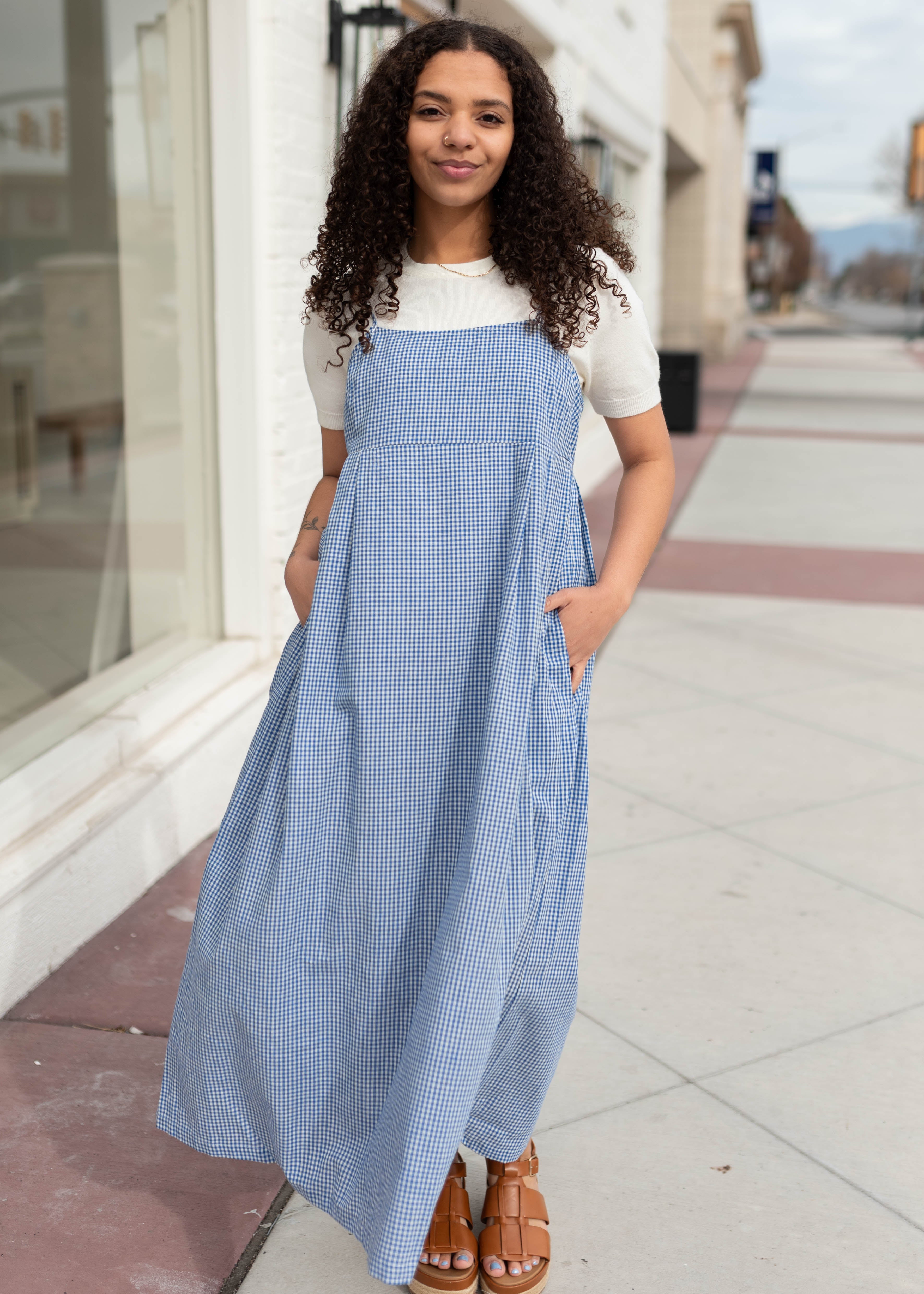 Megan Blue Gingham Cami Dress
