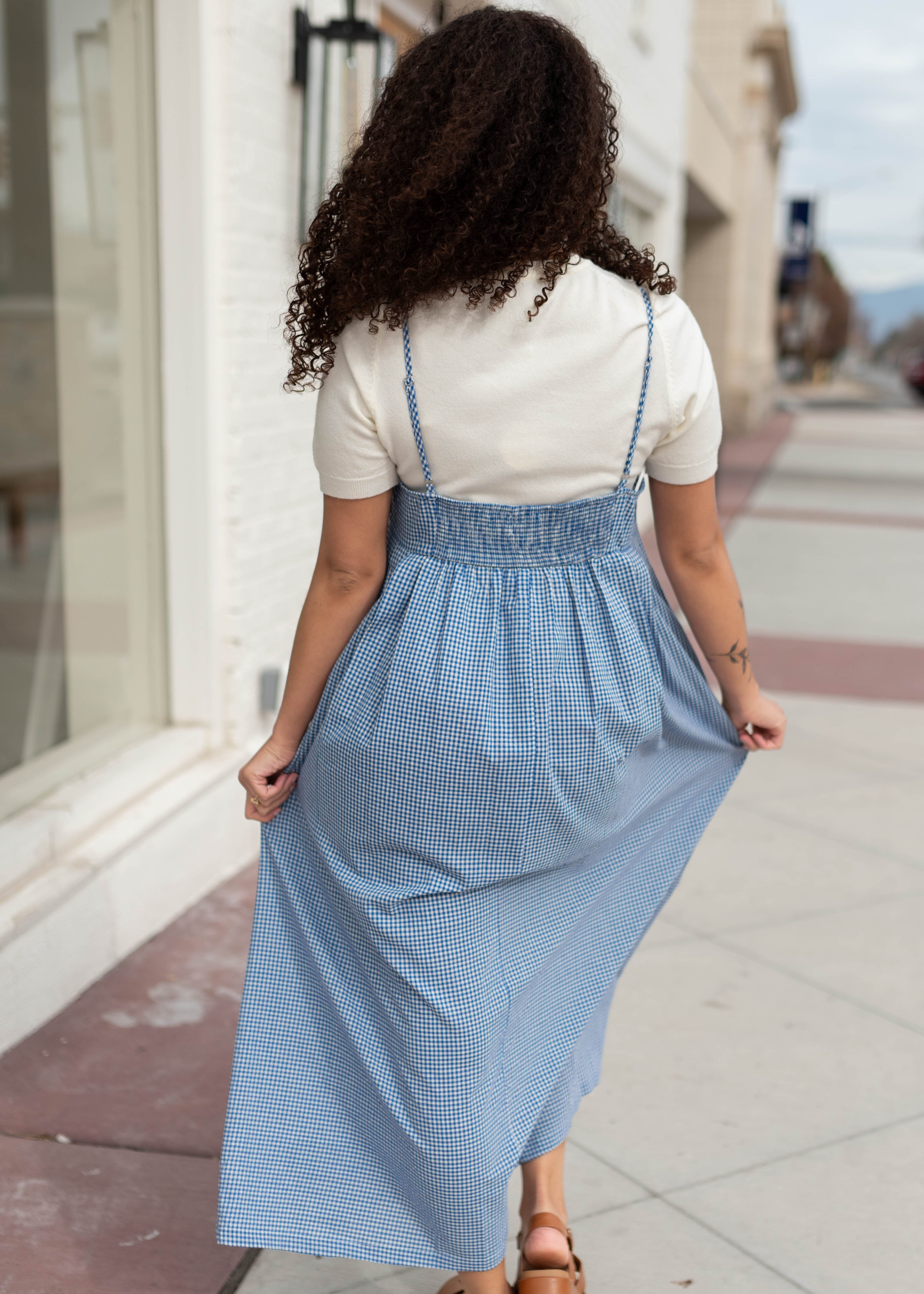 Megan Blue Gingham Cami Dress