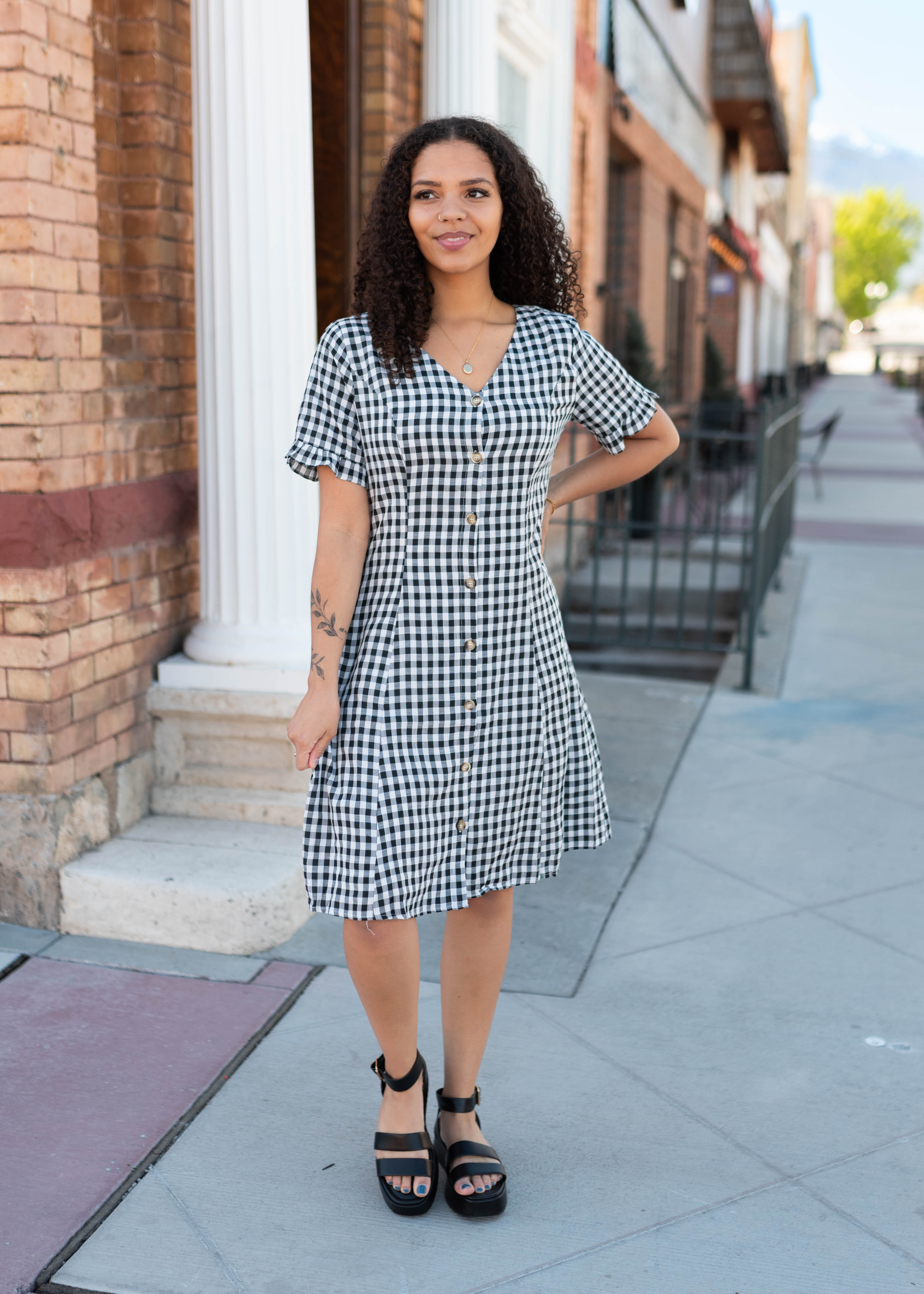 Melanie Black and White Gingham Dress
