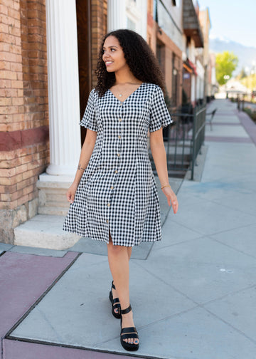 Melanie Black and White Gingham Dress