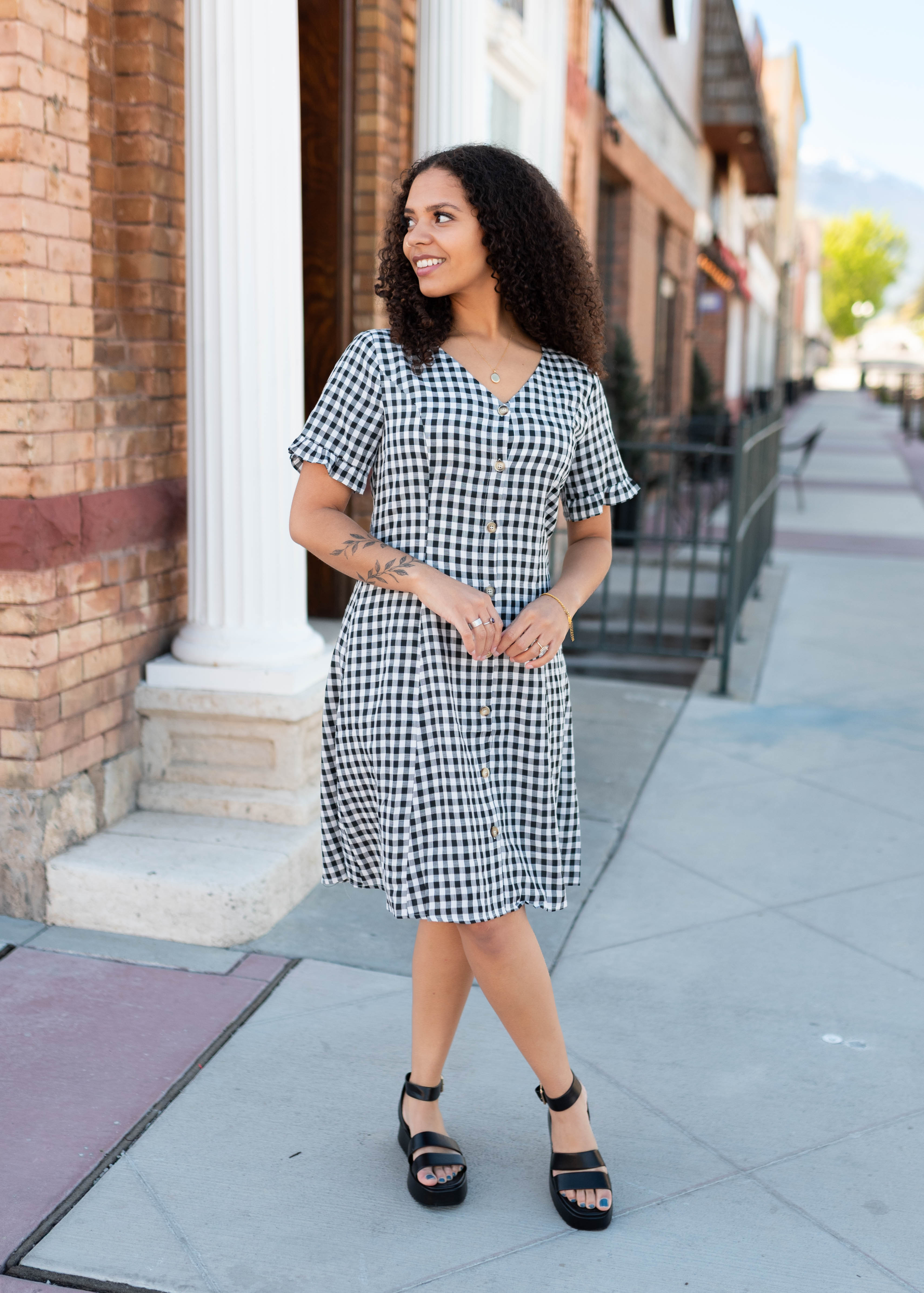 Melanie Black and White Gingham Dress