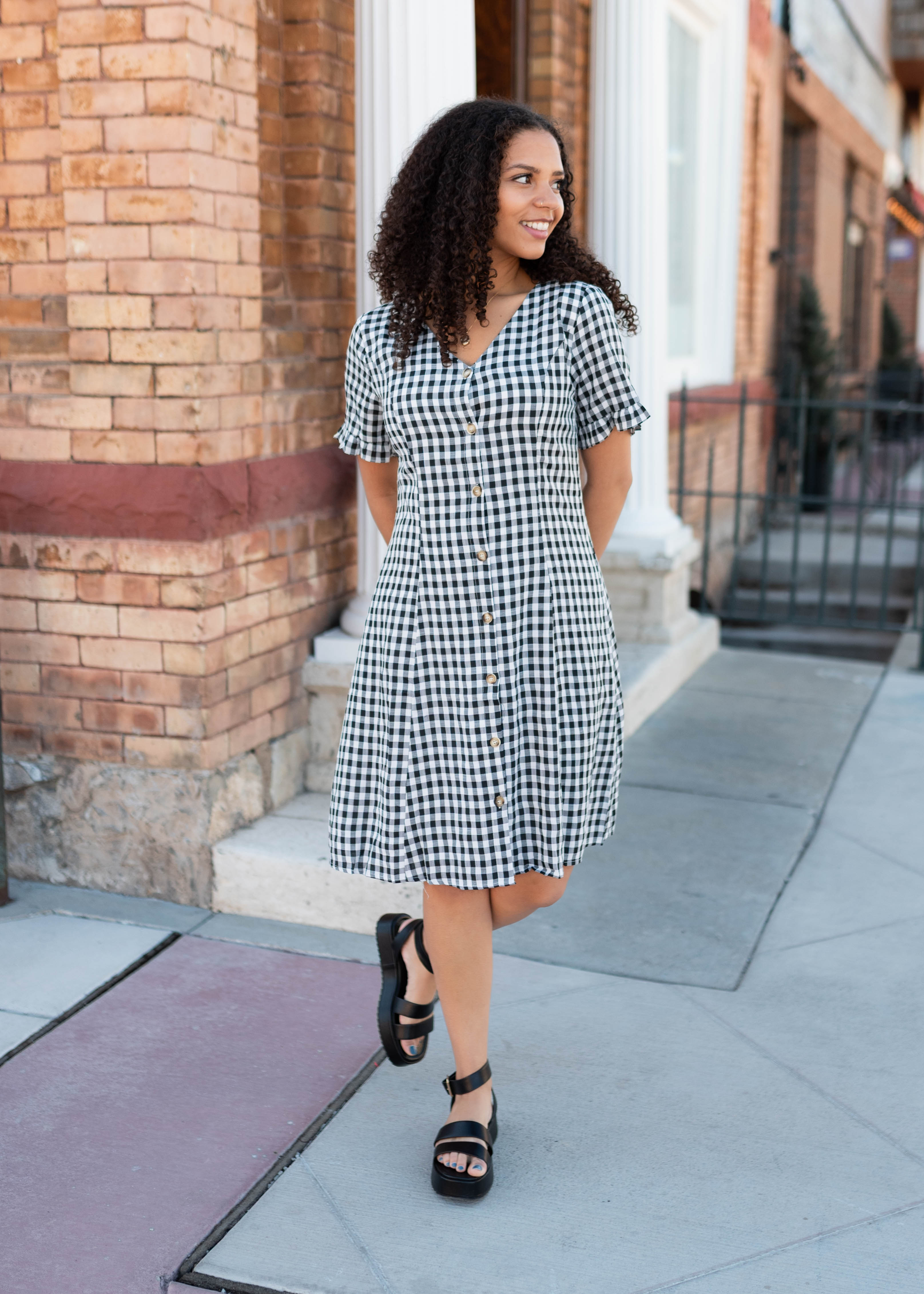 Melanie Black and White Gingham Dress