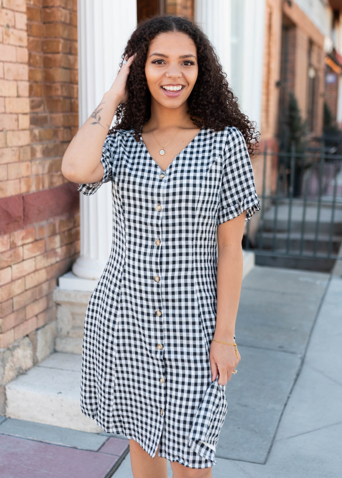 Melanie Black and White Gingham Dress