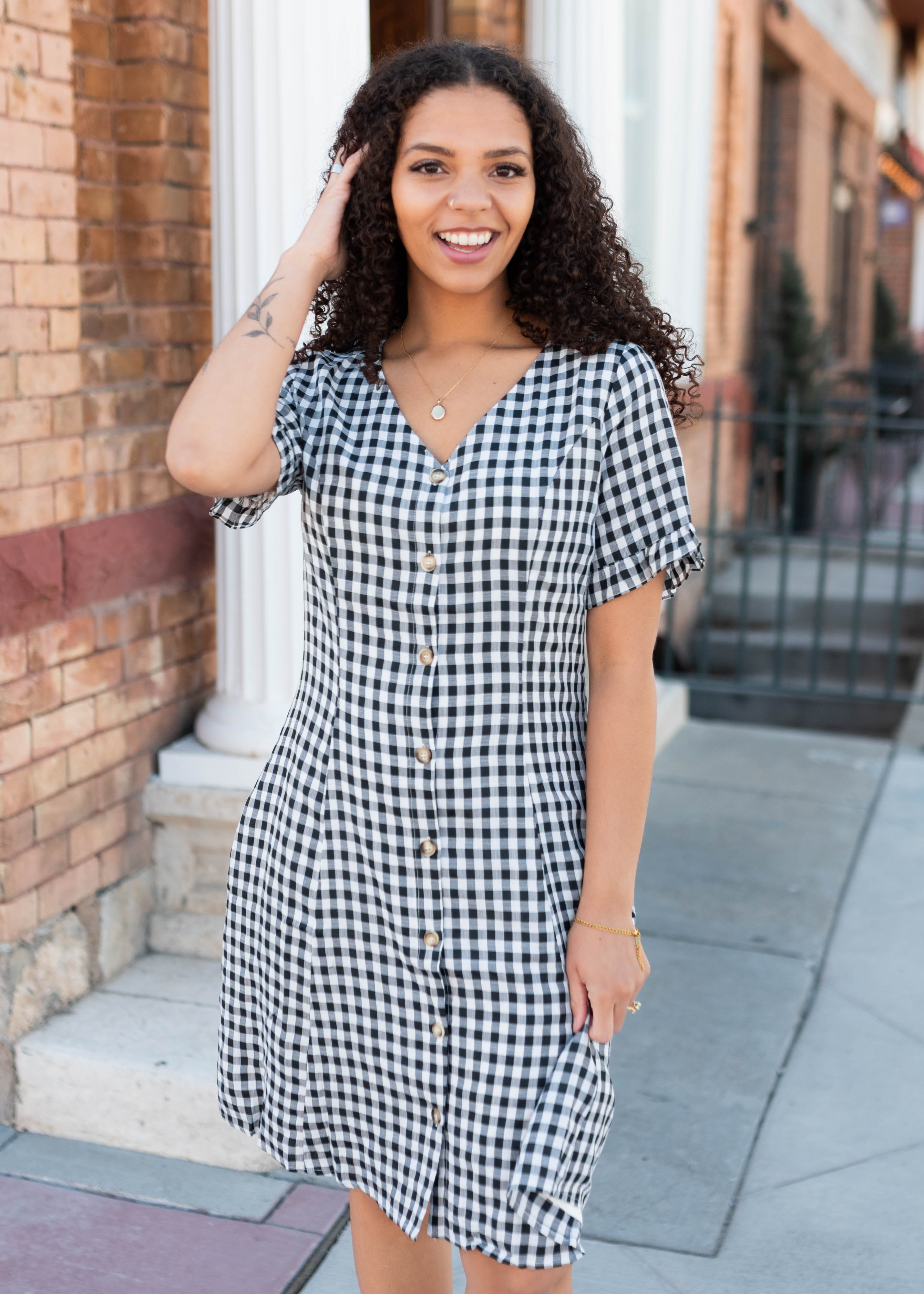 Melanie Black and White Gingham Dress