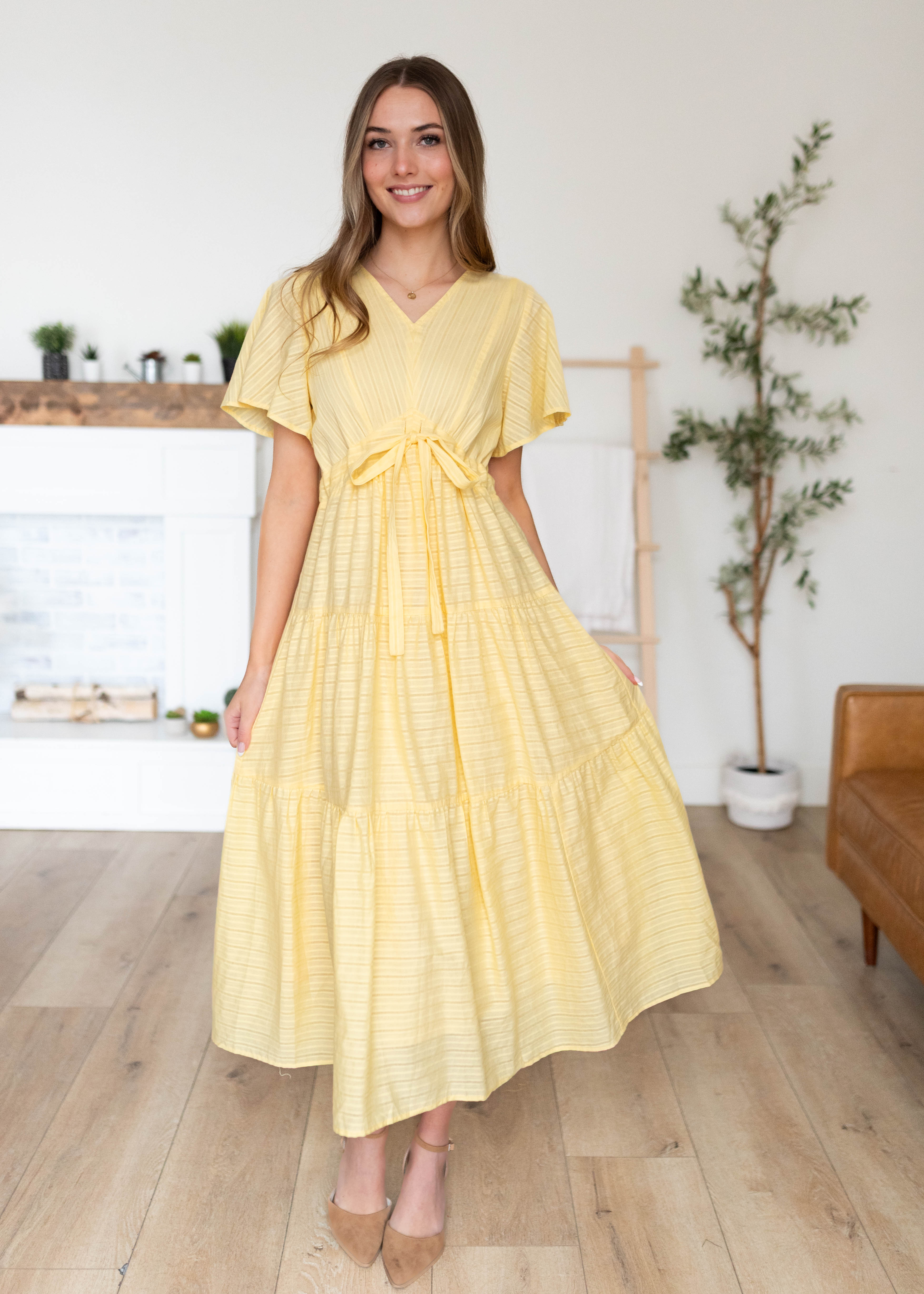 Melanie Yellow Tiered Dress