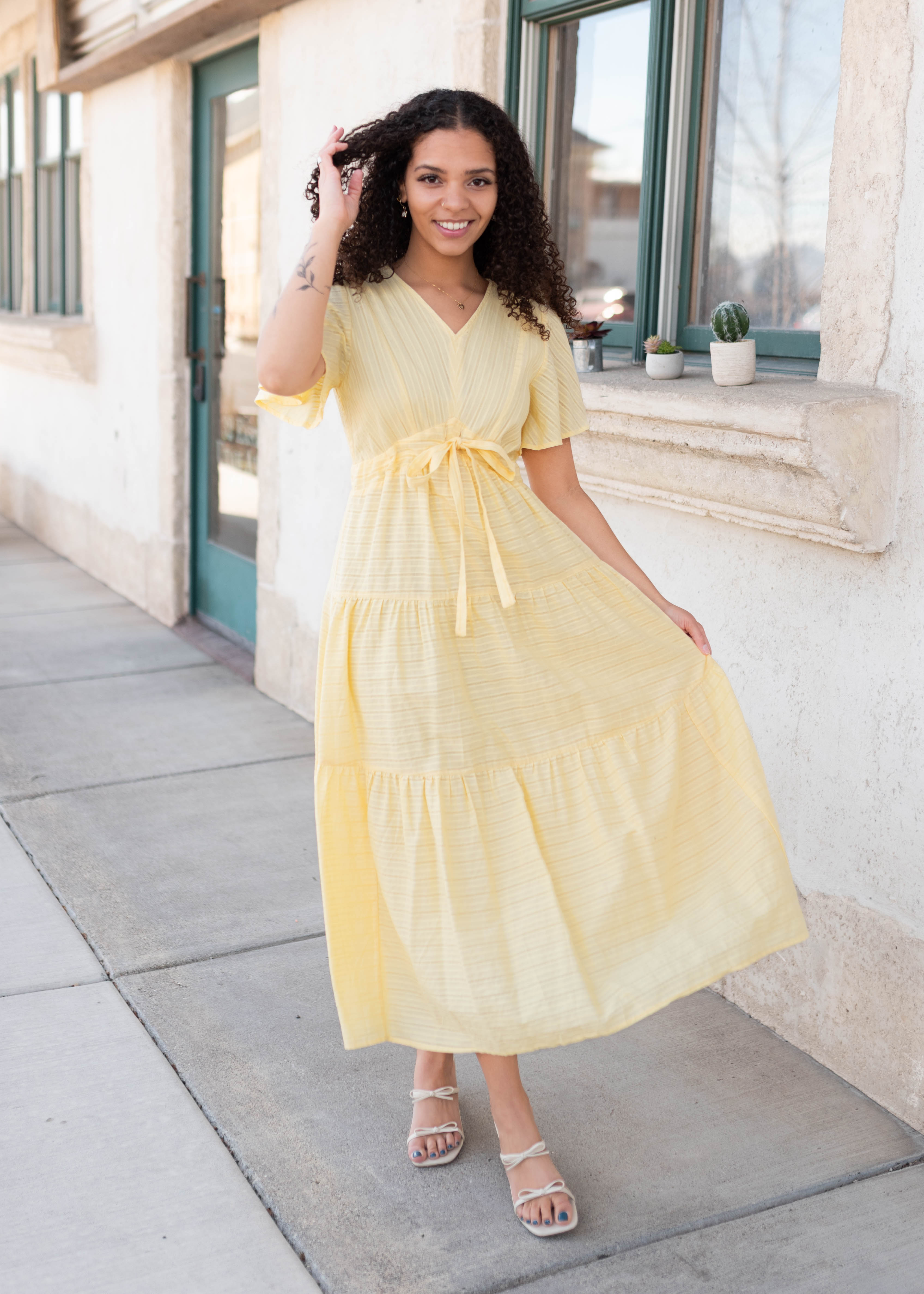 Melanie Yellow Tiered Dress