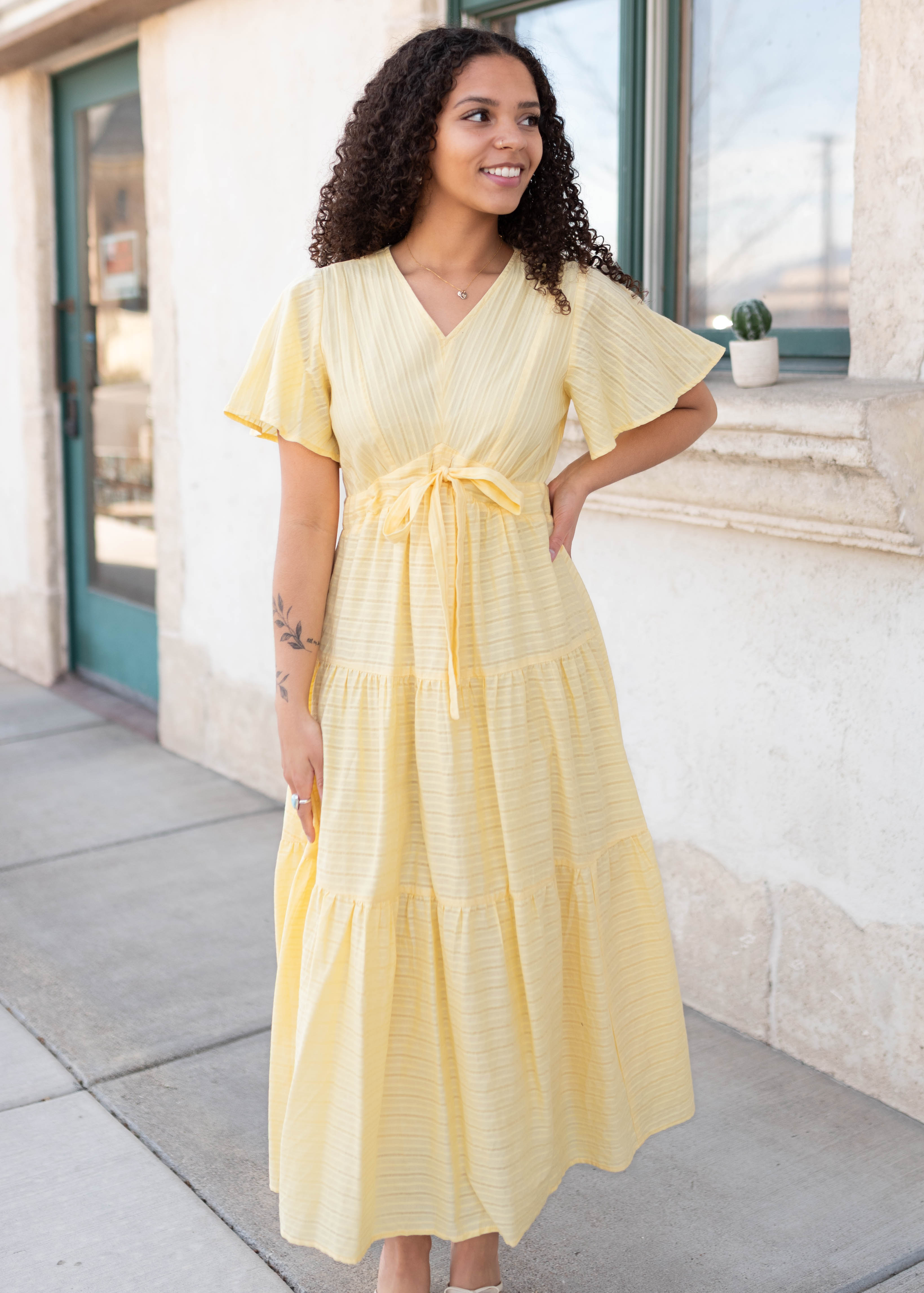 Melanie Yellow Tiered Dress