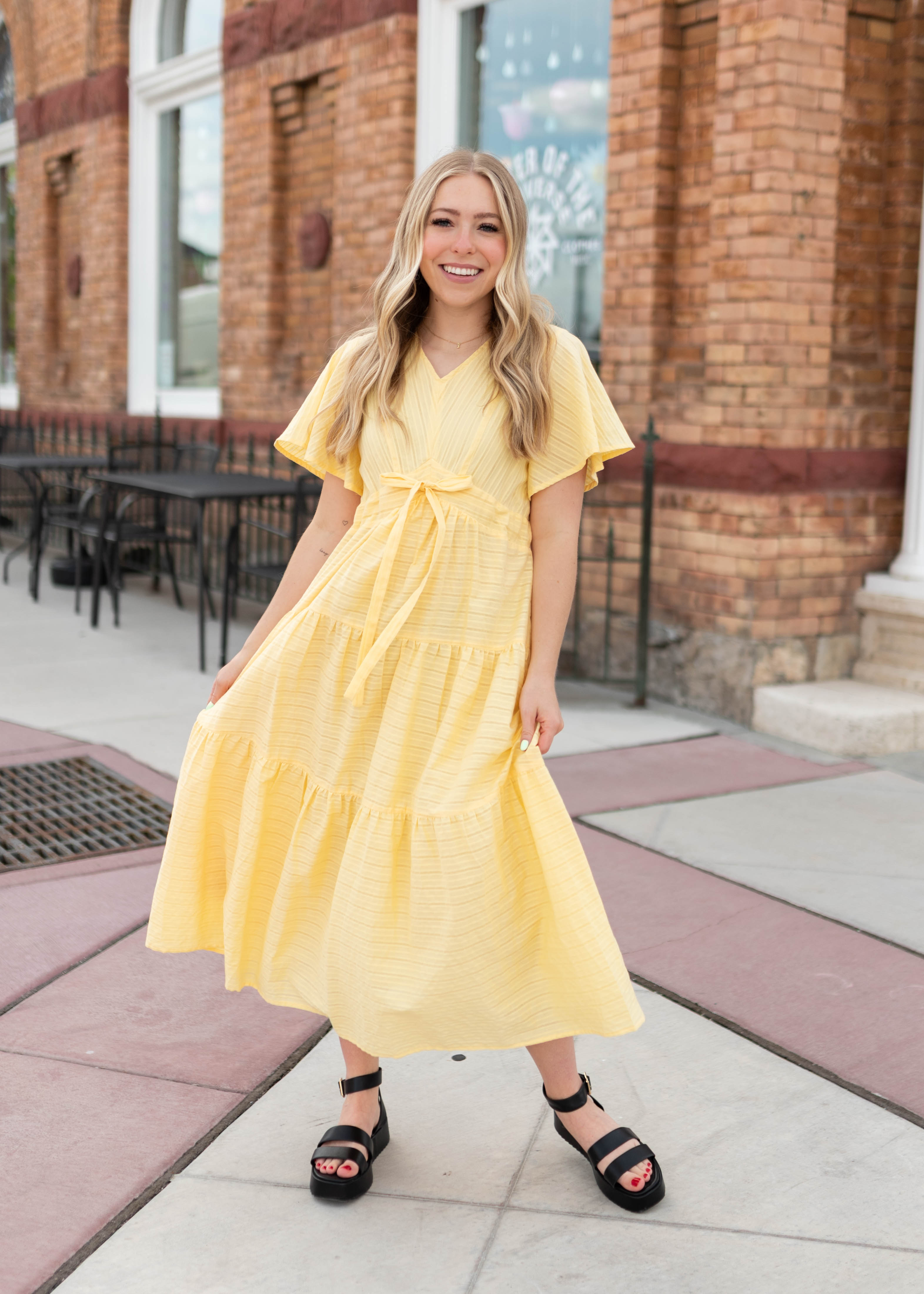 Melanie Yellow Tiered Dress