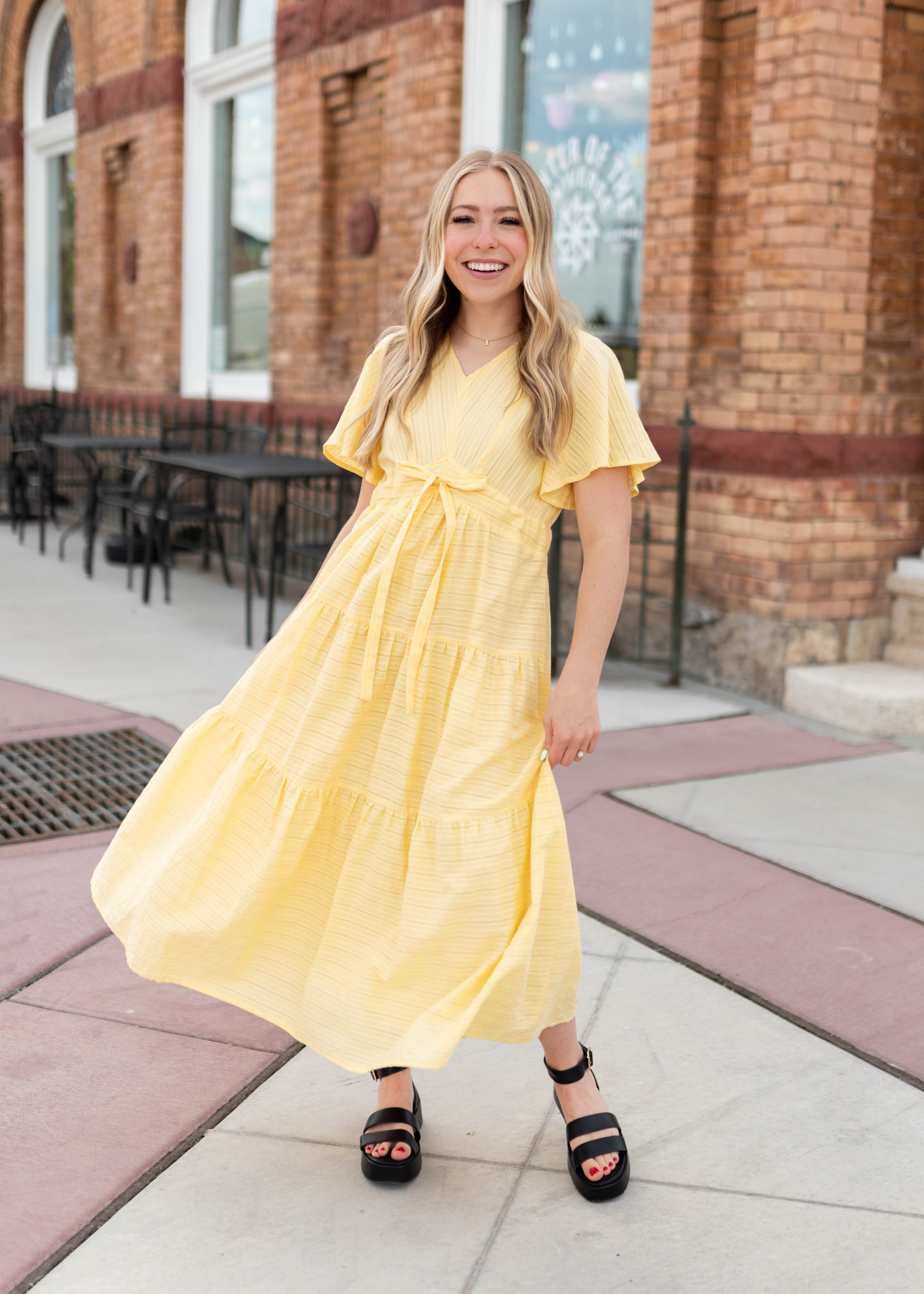Melanie Yellow Tiered Dress