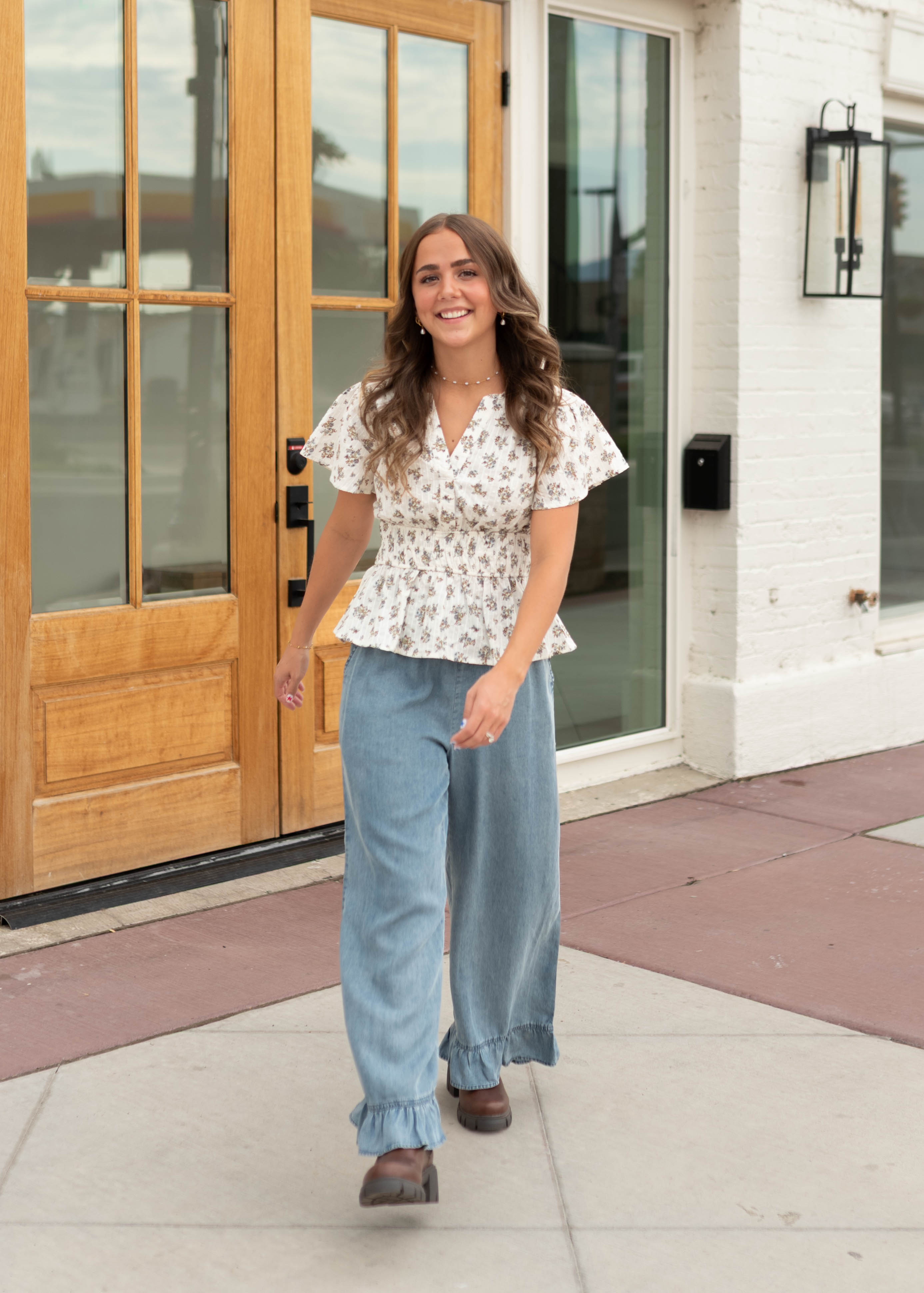 Meredith Ivory & Dusty Blue Floral Blouse